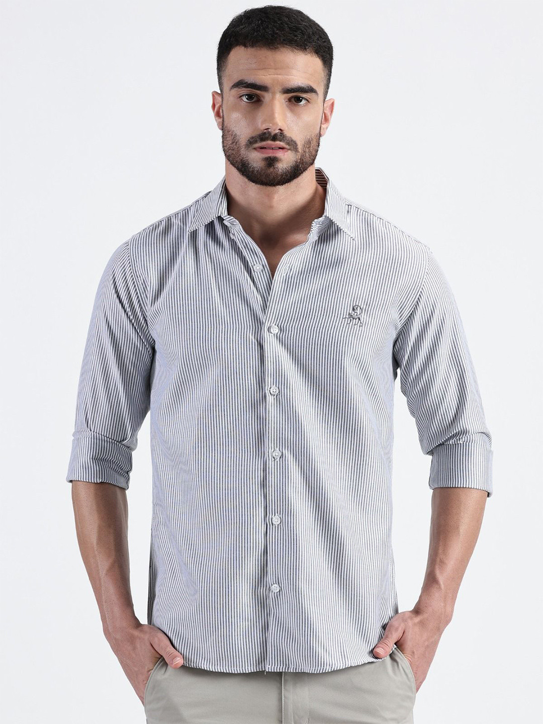 MISCHIEF MONKEY Men Classic Tailored Fit Micro Checks Opaque Checked Cotton Casual Shirt