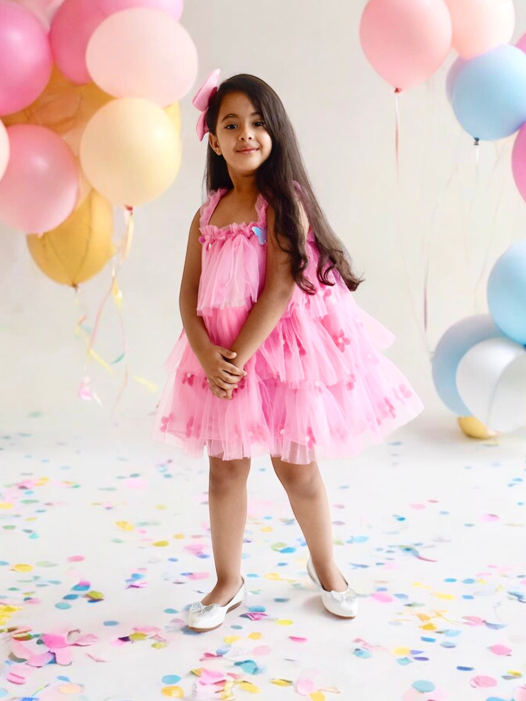 Fayon Kids Girls Self Design Layered Net A-Line Dress
