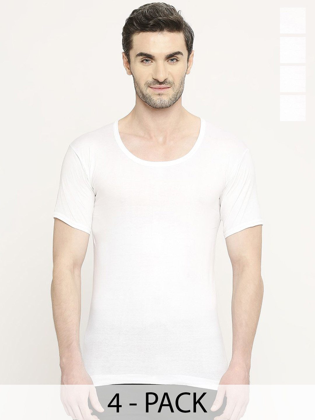 VIP Pack Of 4 Short Sleeves Combed Cotton Innerwear Vests