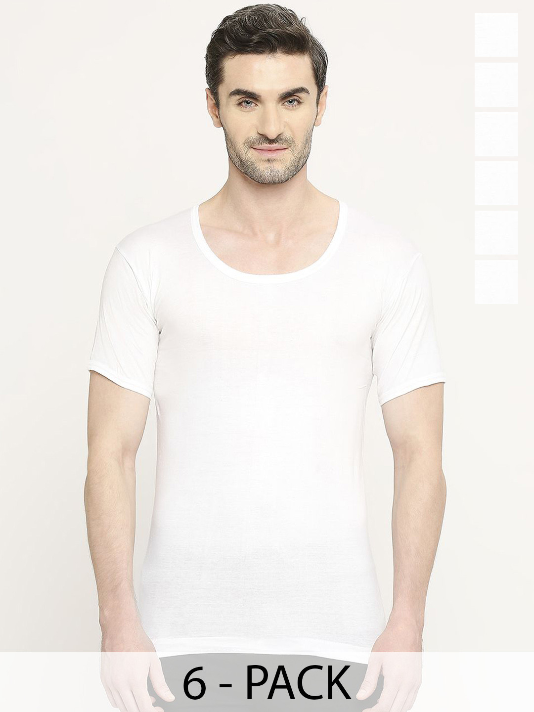 VIP Men Solid Short Sleeves 6 Pcs Cotton Innerwear Vests VP-MI-VS-CLSRS-10P-PO6-80