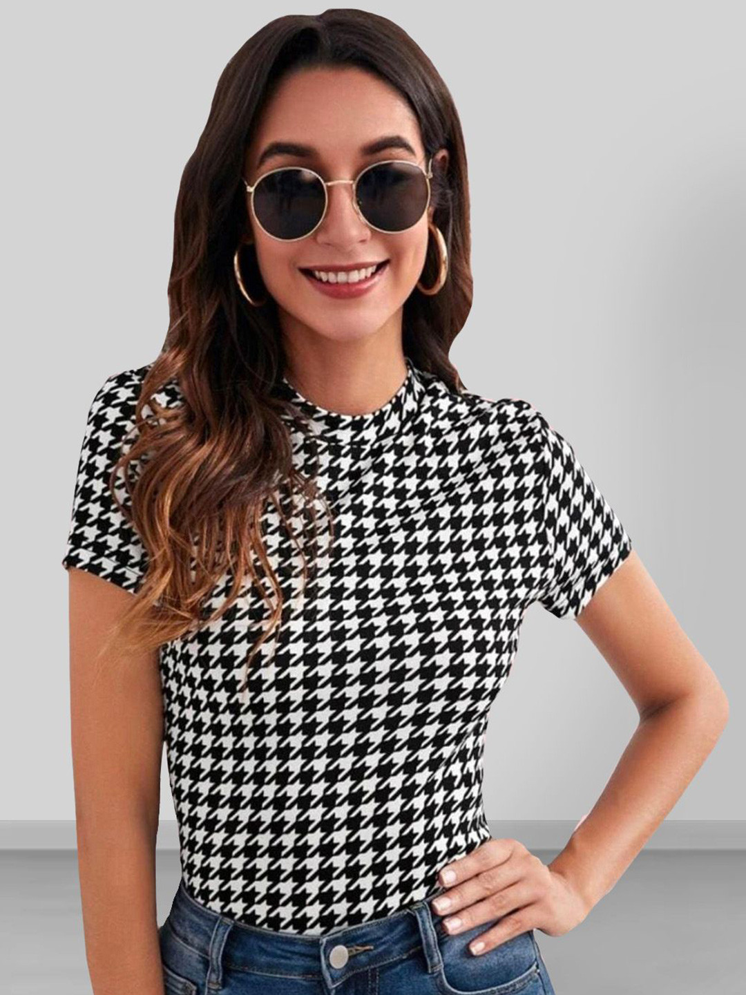 Dream Beauty Fashion Geometric print Round Neck Short Sleeves Top