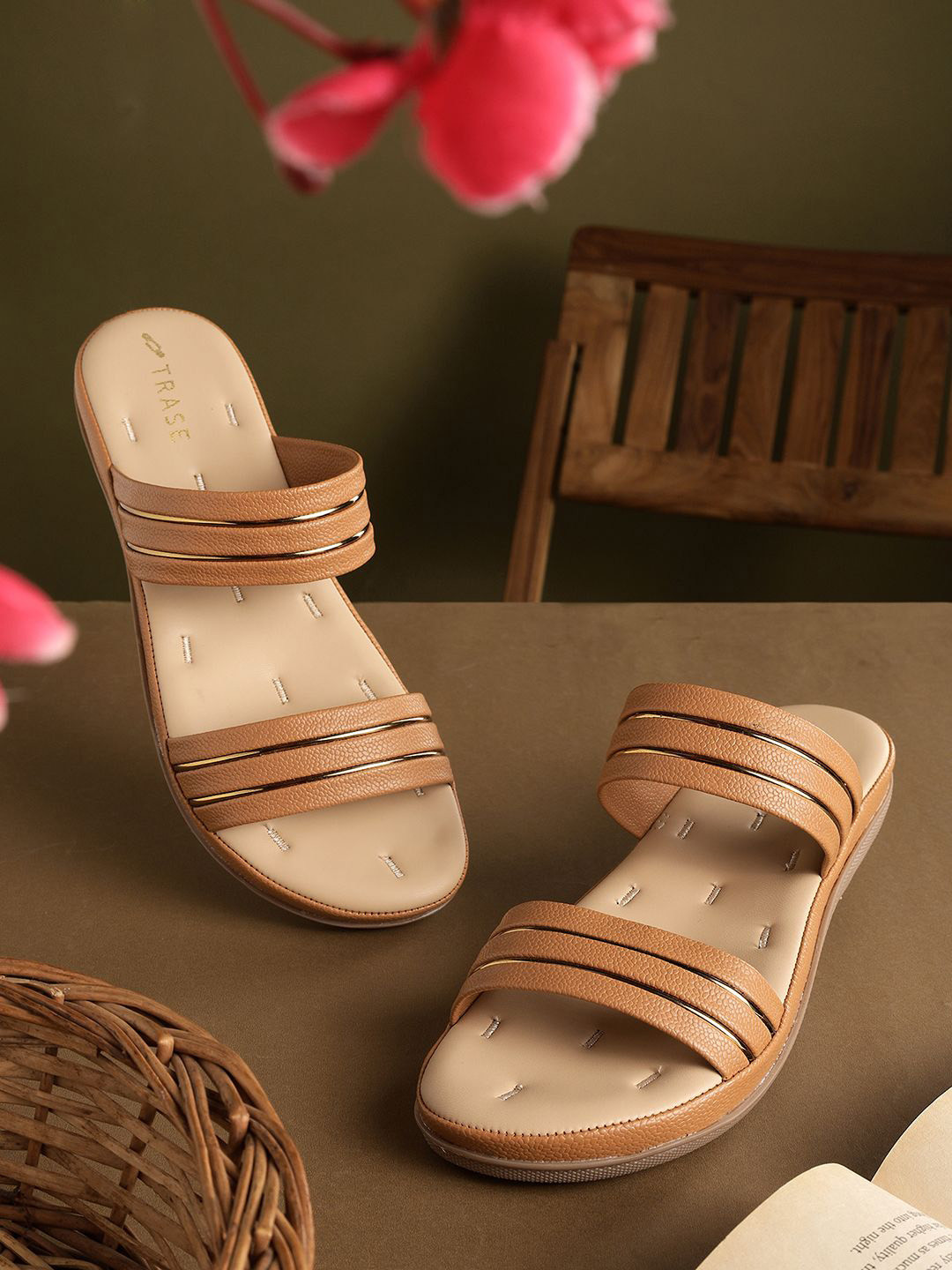 TRASE Women Solid Slip-On Open Toe Flats