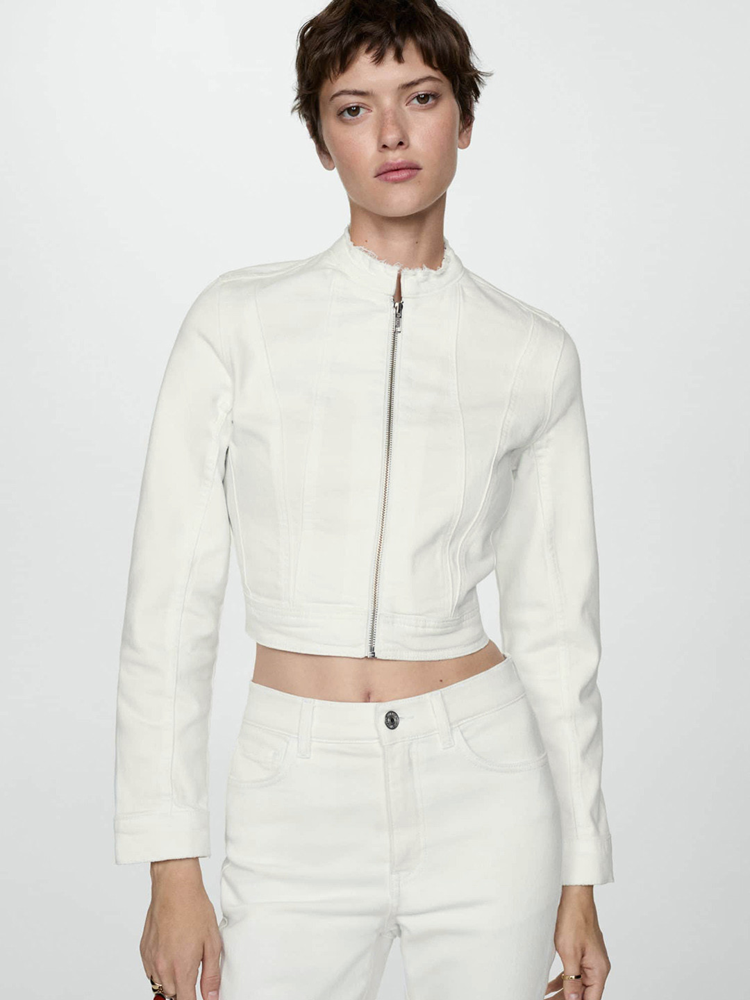MANGO Zip-Up Denim Jacket