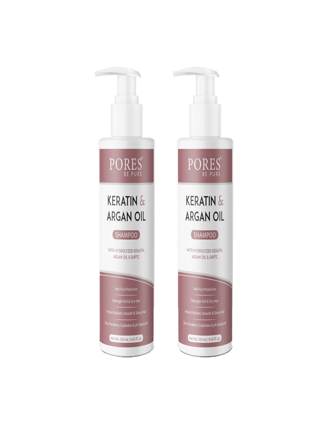 PORES Be Pure Set Of 2 Keratin & Argan Oil For Smooth & Shiny Hair Hair Shampoo-250ml Each