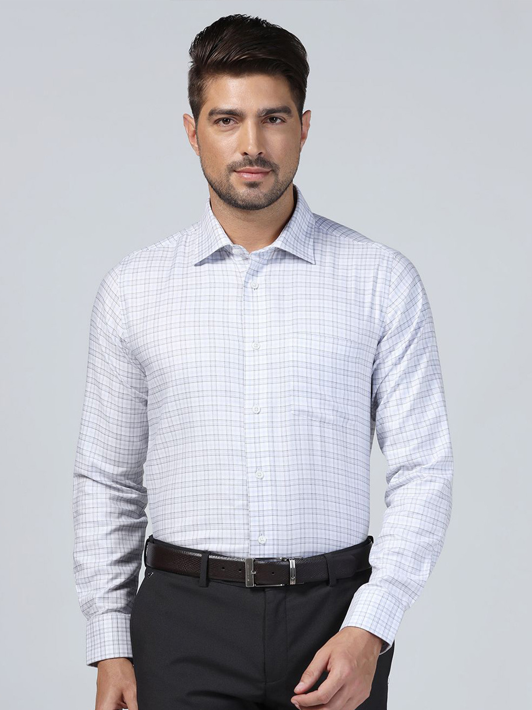 Blackberrys Men'S Grey Check Formal Slim Fit Wrinkle-Resistant Shirt