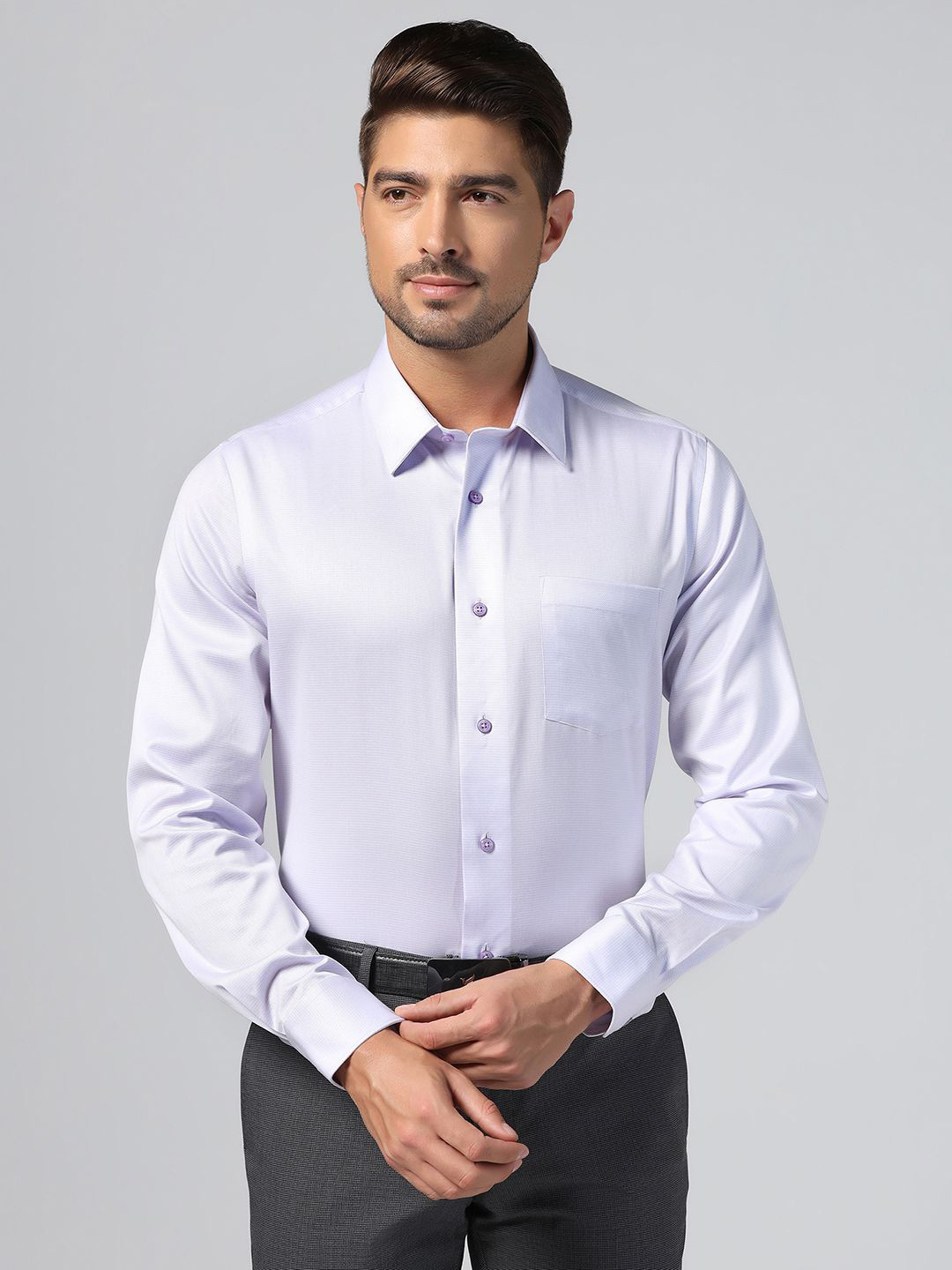 Blackberrys Men'S Purple Textured Formal Slim Fit Wrinkle-Resistant Shirt