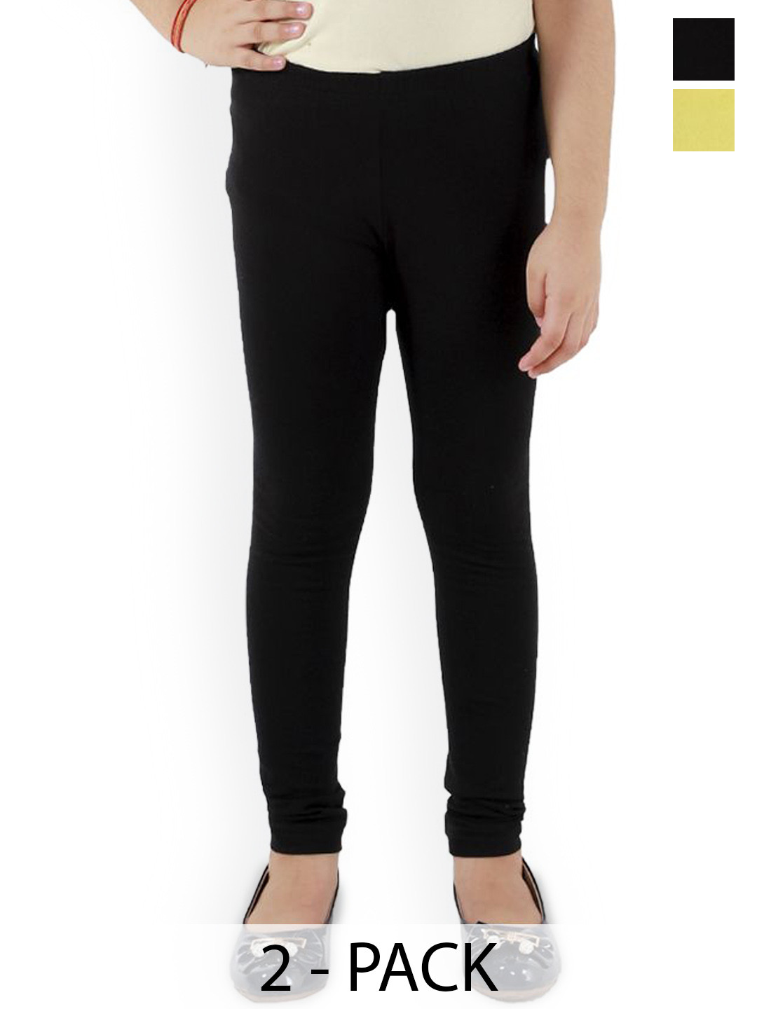 Kids Cave Pack Of 2 Girl Cotton Churidar Length Leggings