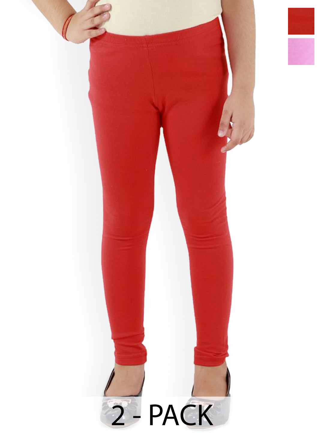 Kids Cave Pack Of 2 Solid Cotton Churidar Length Leggings