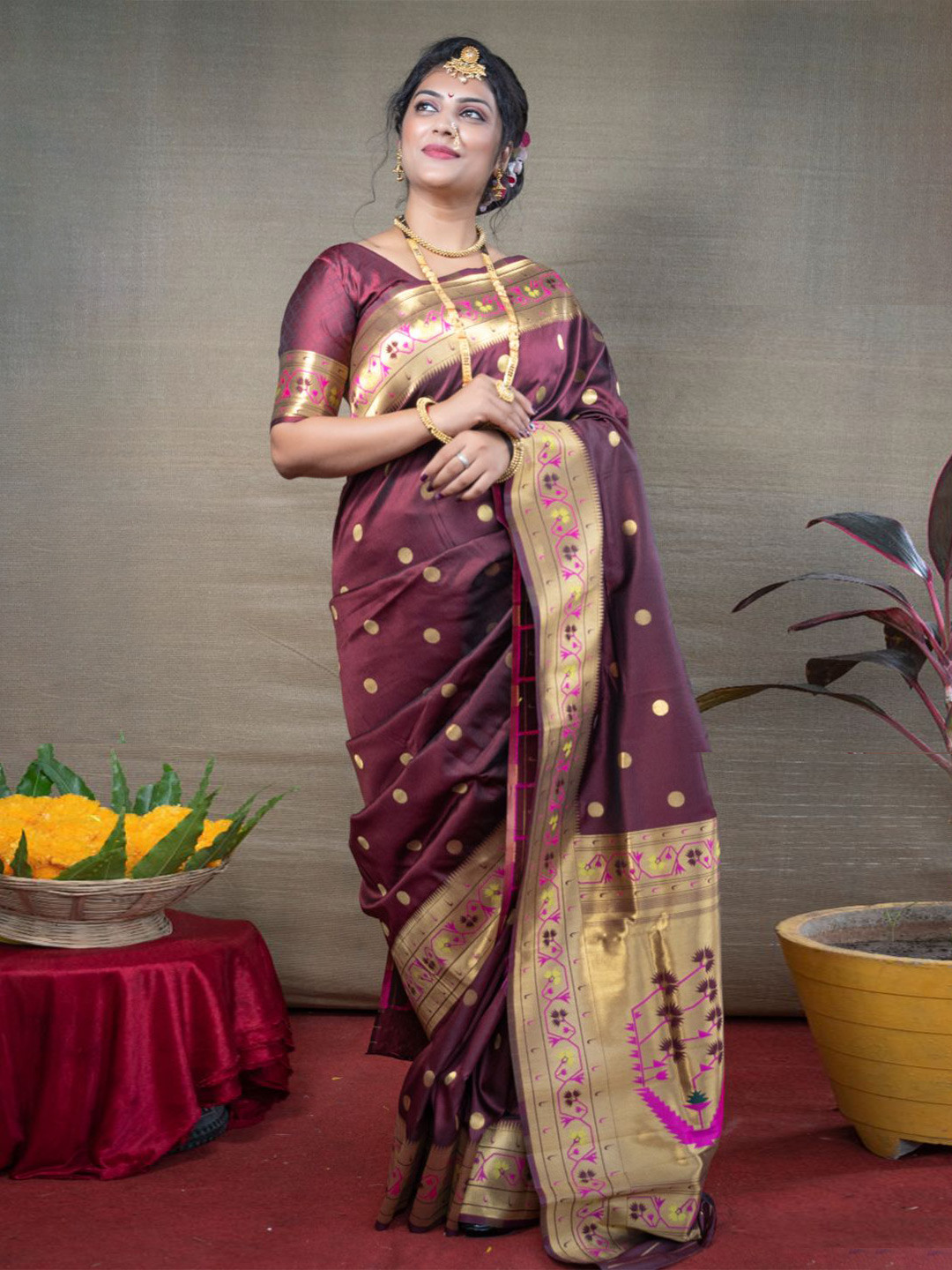 Royal Rajgharana Saree Polka Dot Zaei Woven Paithani Sarees