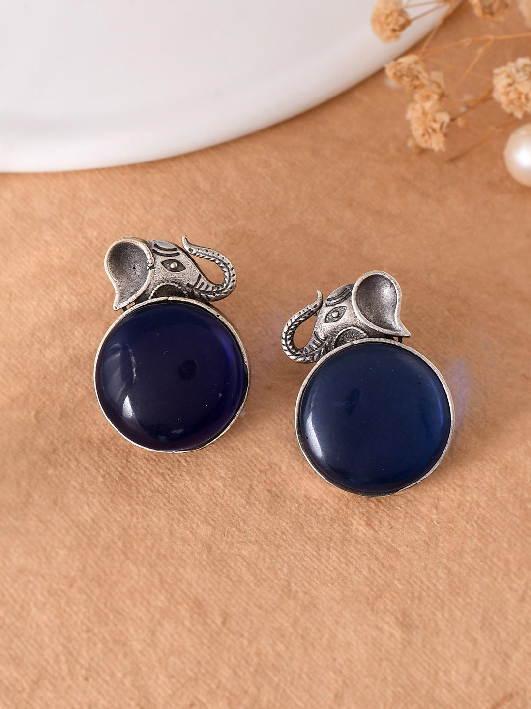 Silvermerc Designs Gold Plated Cubic Zirconia Studded Elephant Shaped Stud Earrings