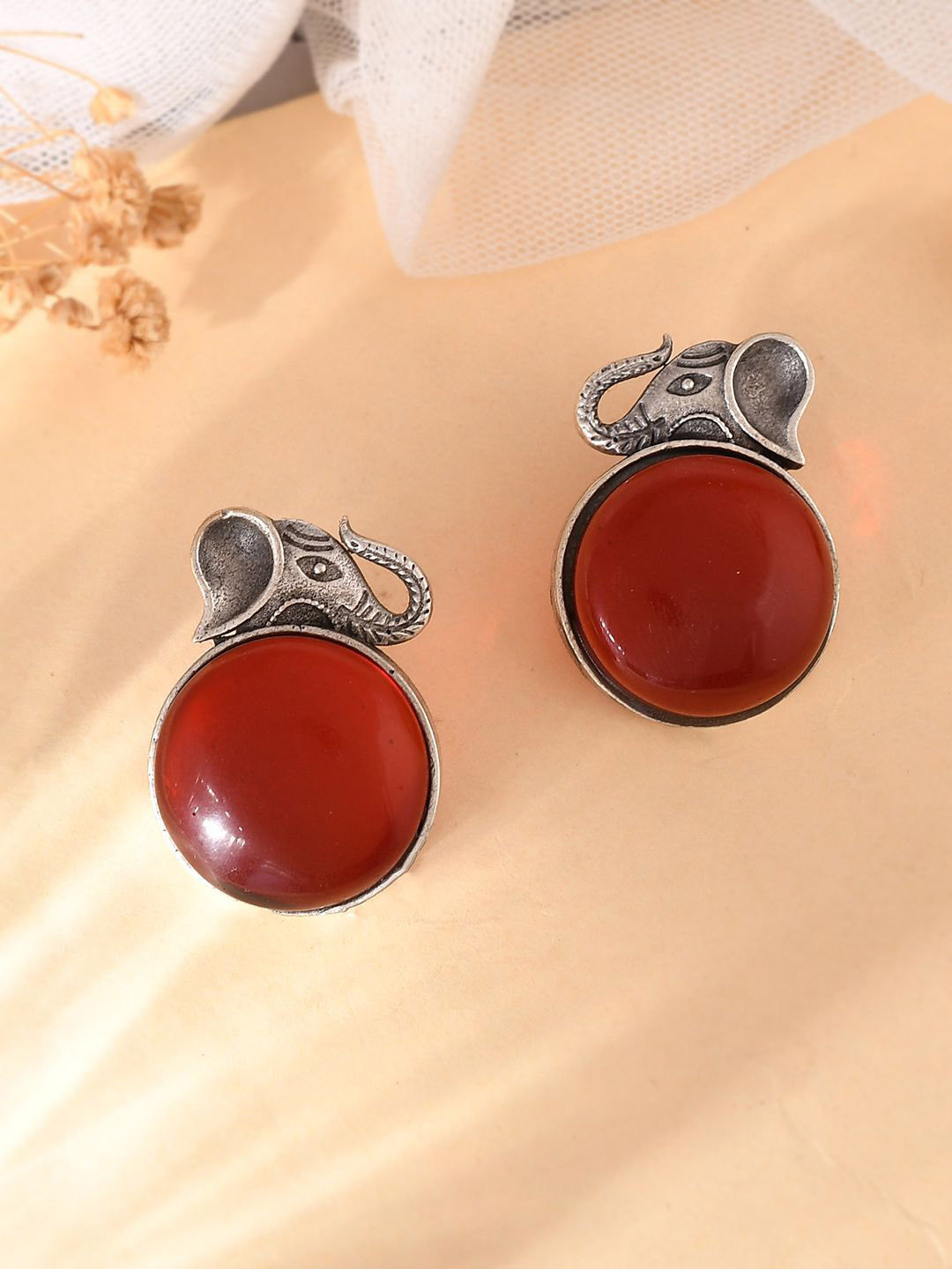 Silvermerc Designs Silver Plated Cubic Zirconia Studded Elephant Shaped Stud Earrings