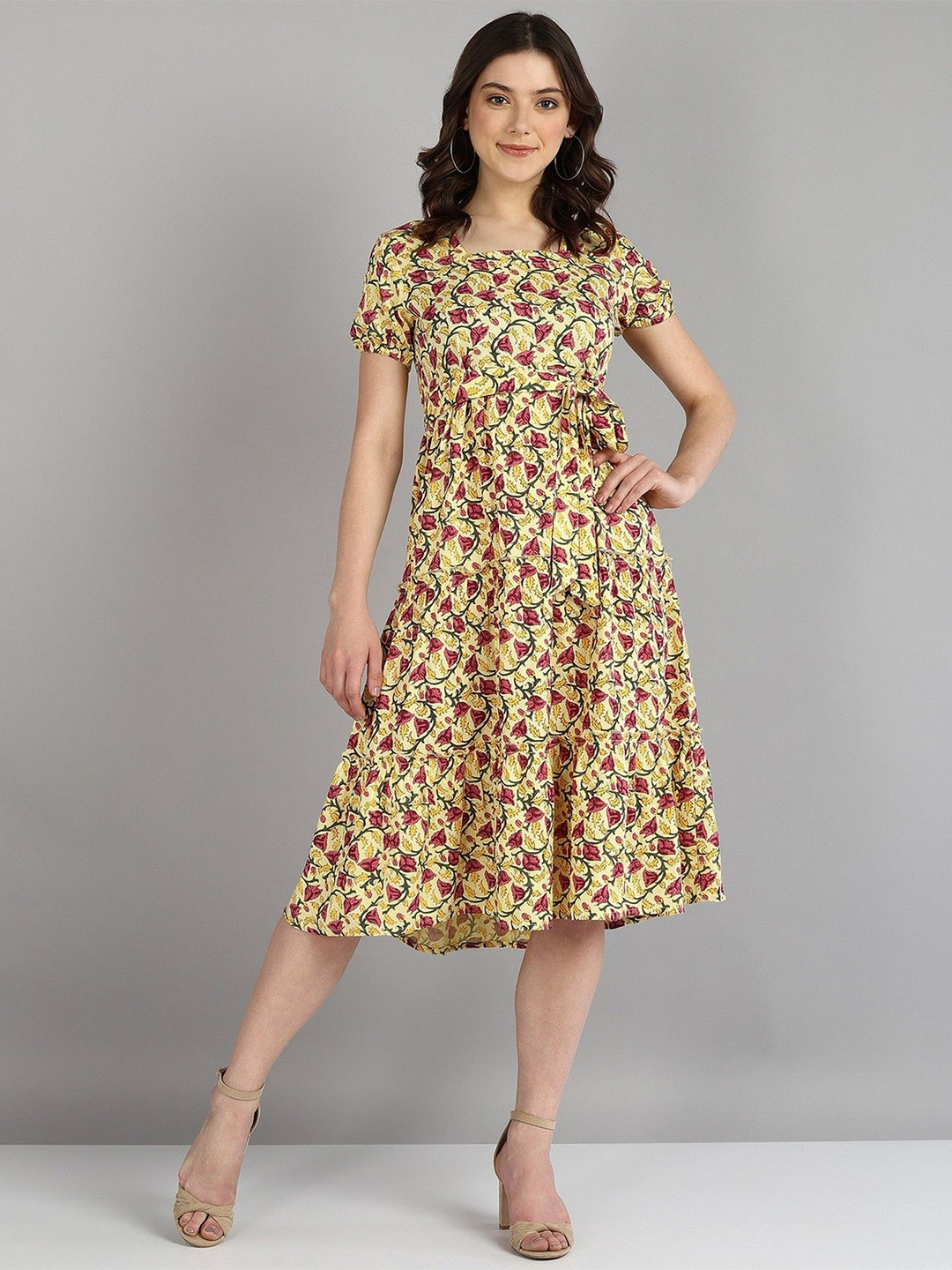 Shiv ali apparels Floral Print A-Line Midi Dress