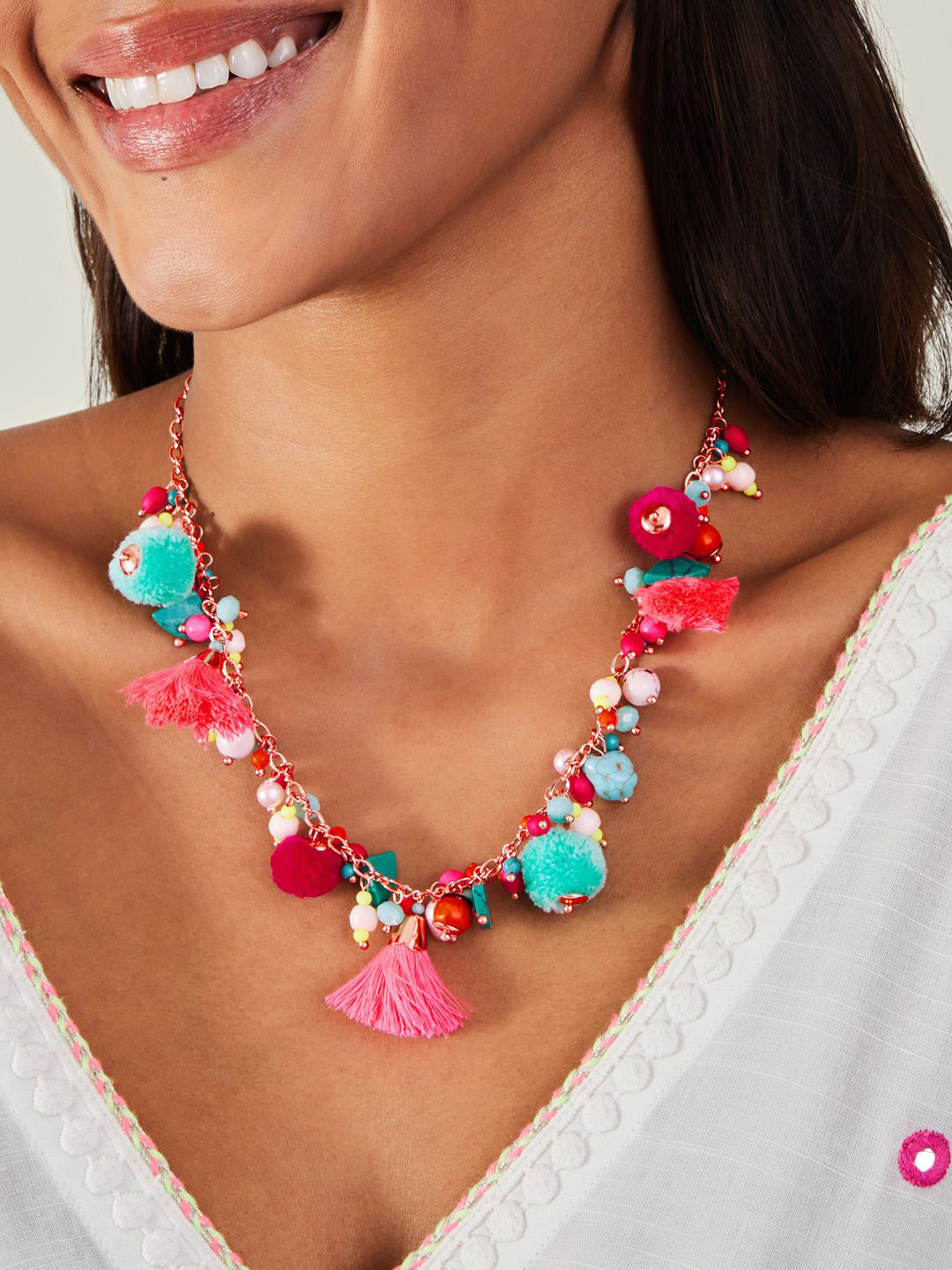 Accessorize Rose Gold-Plated Beaded Necklace