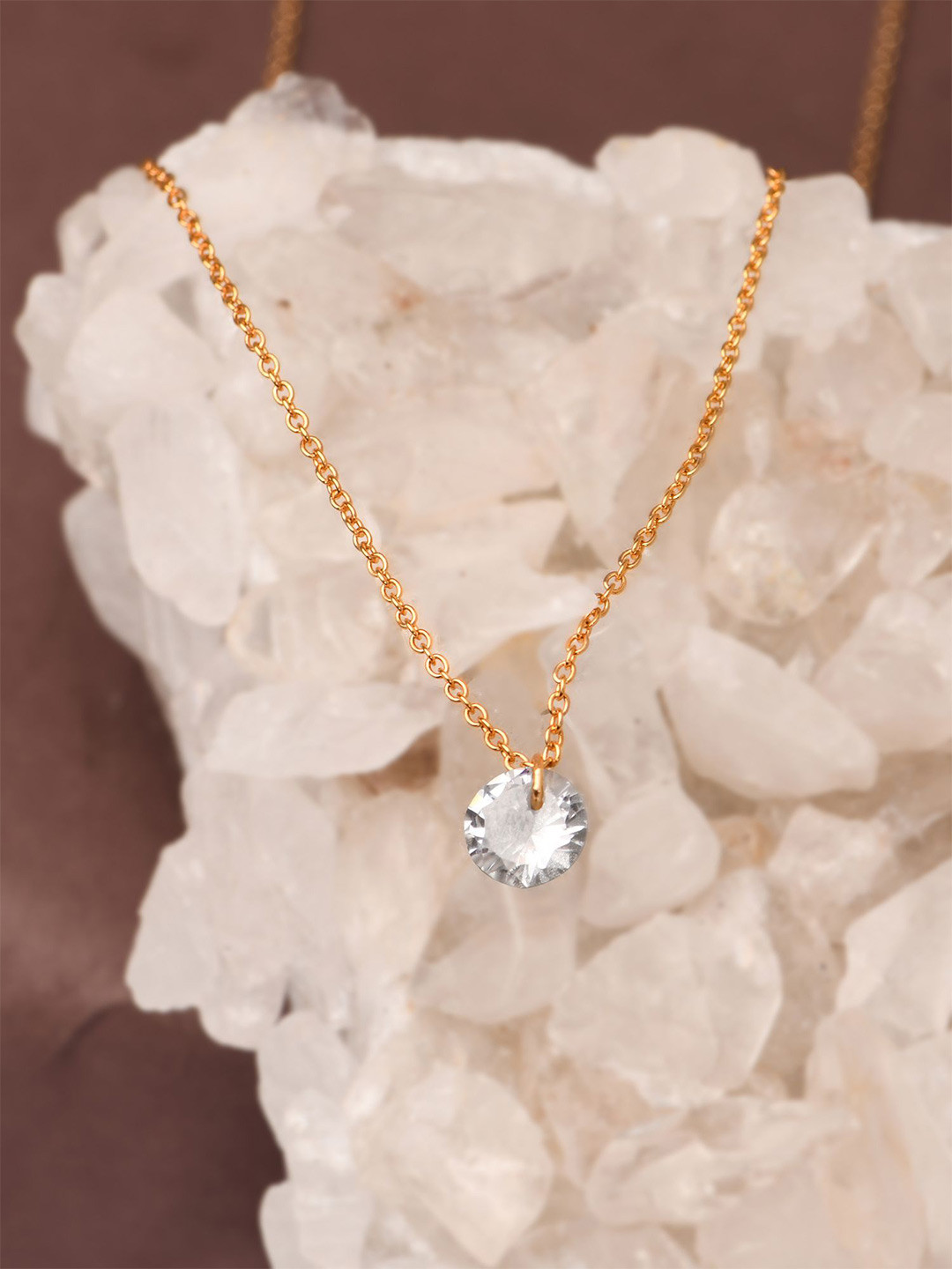 Accessorize 14KT Gold-Plated Cubic Zirconia Studded Pendant With Chain