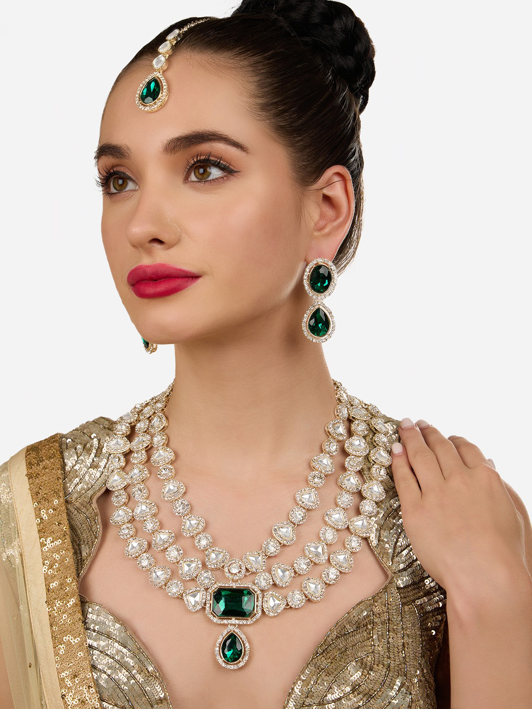 AMI Gold-Plated Austrian Diamonds Studded Layered Jewellery Set