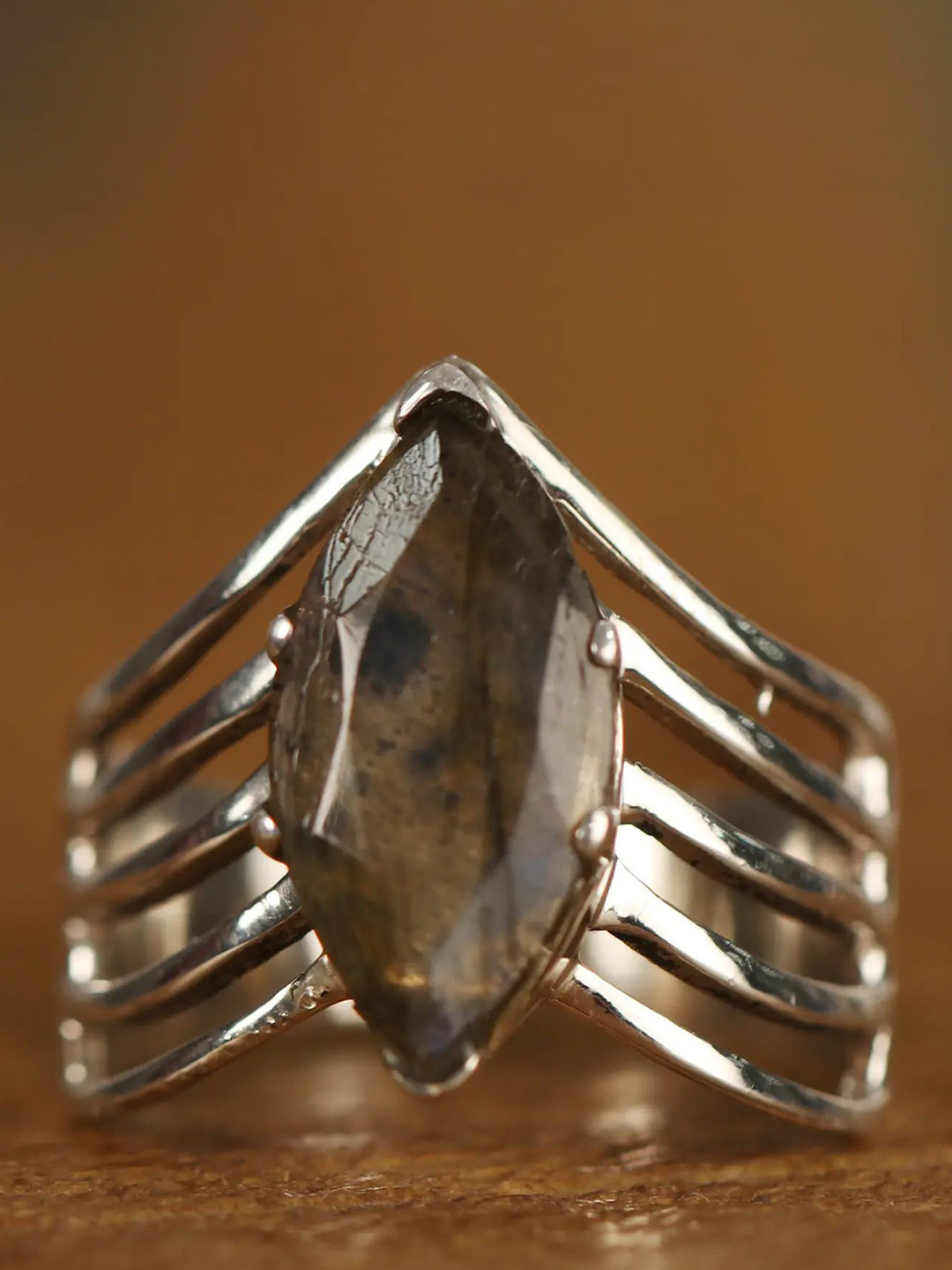 Exotic India Labradorite Stone Sterling Silver Designer Cage Ring