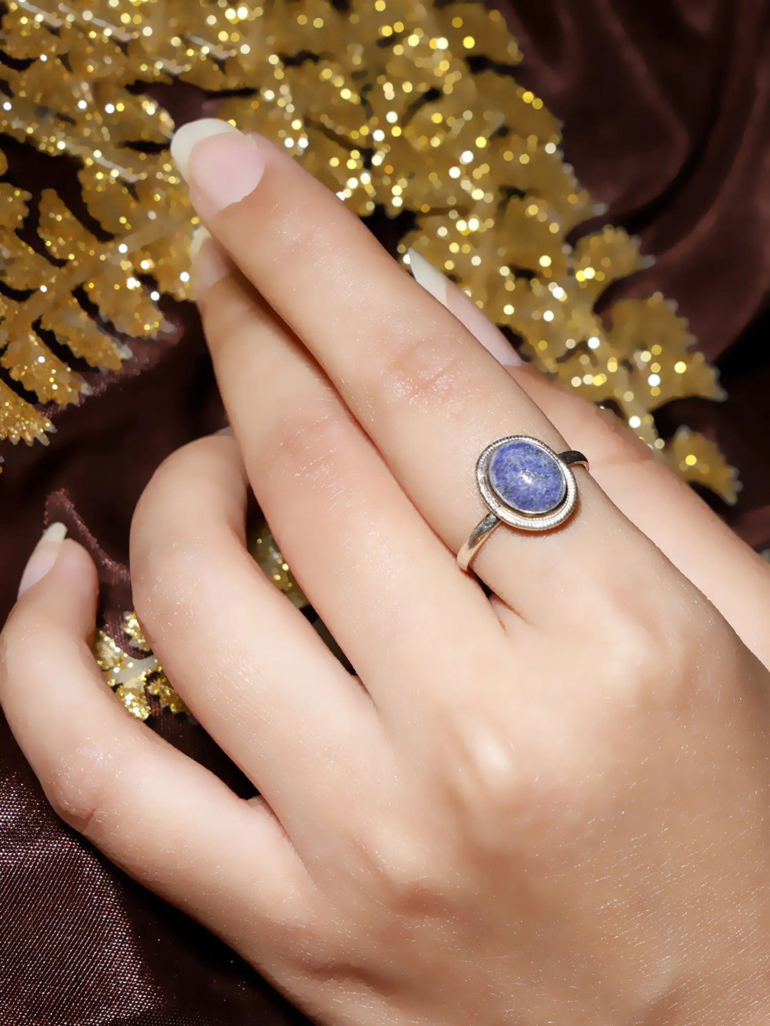 Exotic India Lapis Lazuli Oval Shape Gemstone Sterling Silver Designer Ring