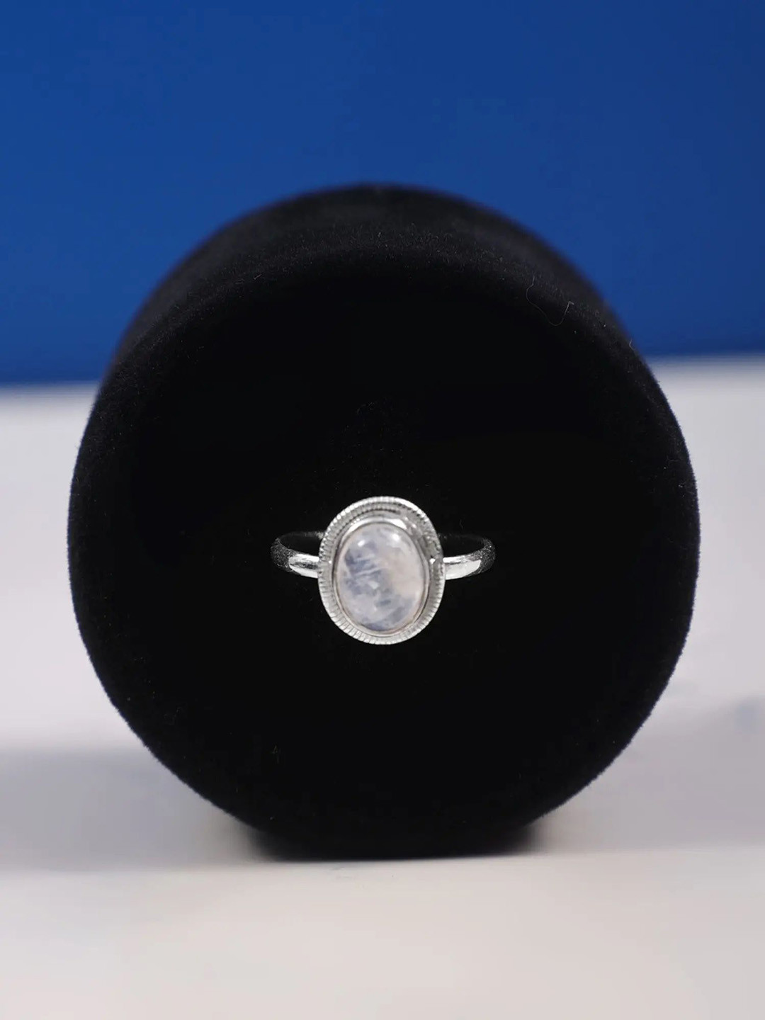 Exotic India Rainbow Moonstone Oval Shape Sterling Silver Designer Ring