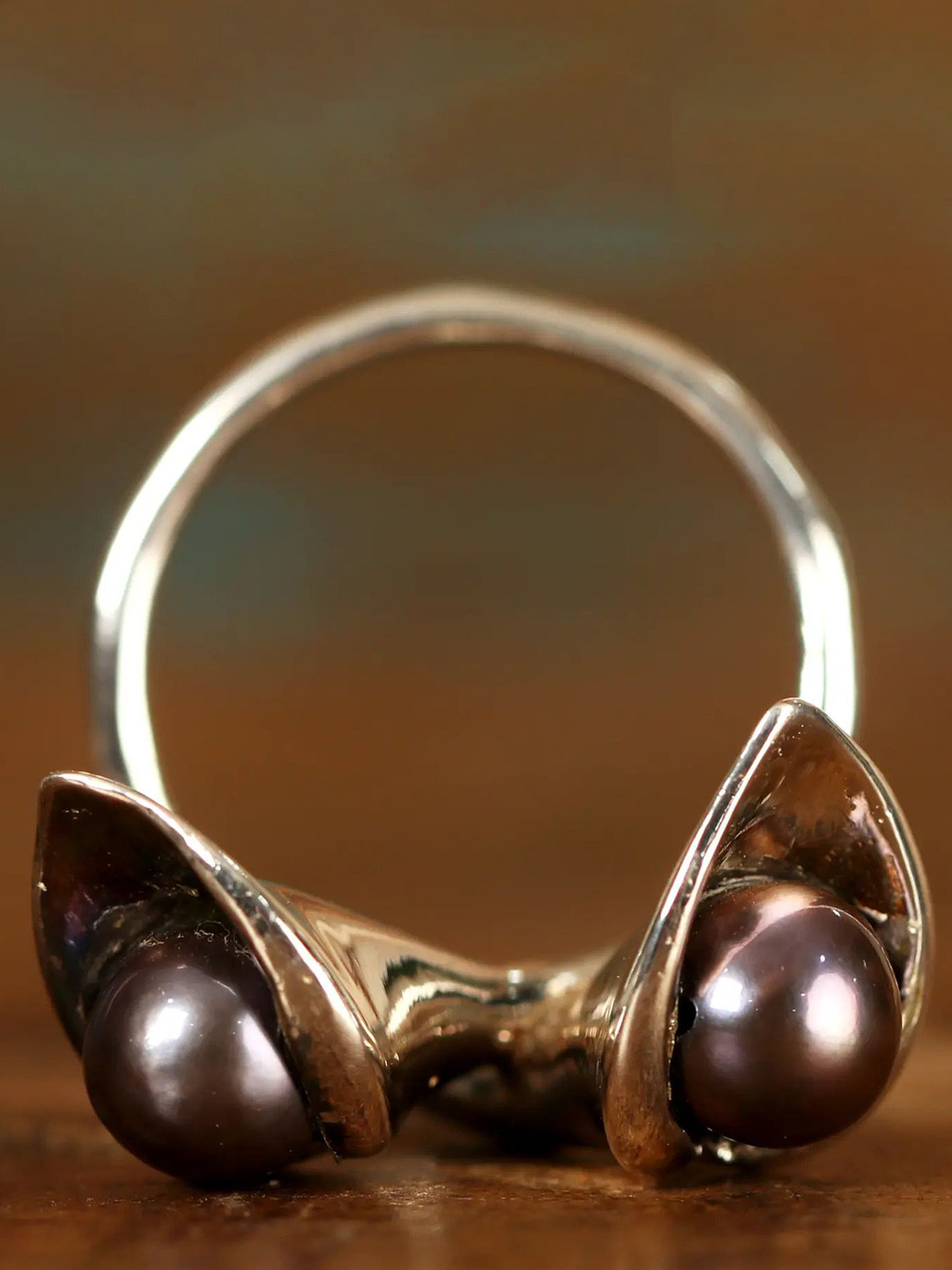 Exotic India Silver-Plated Pearl Beaded Finger Ring