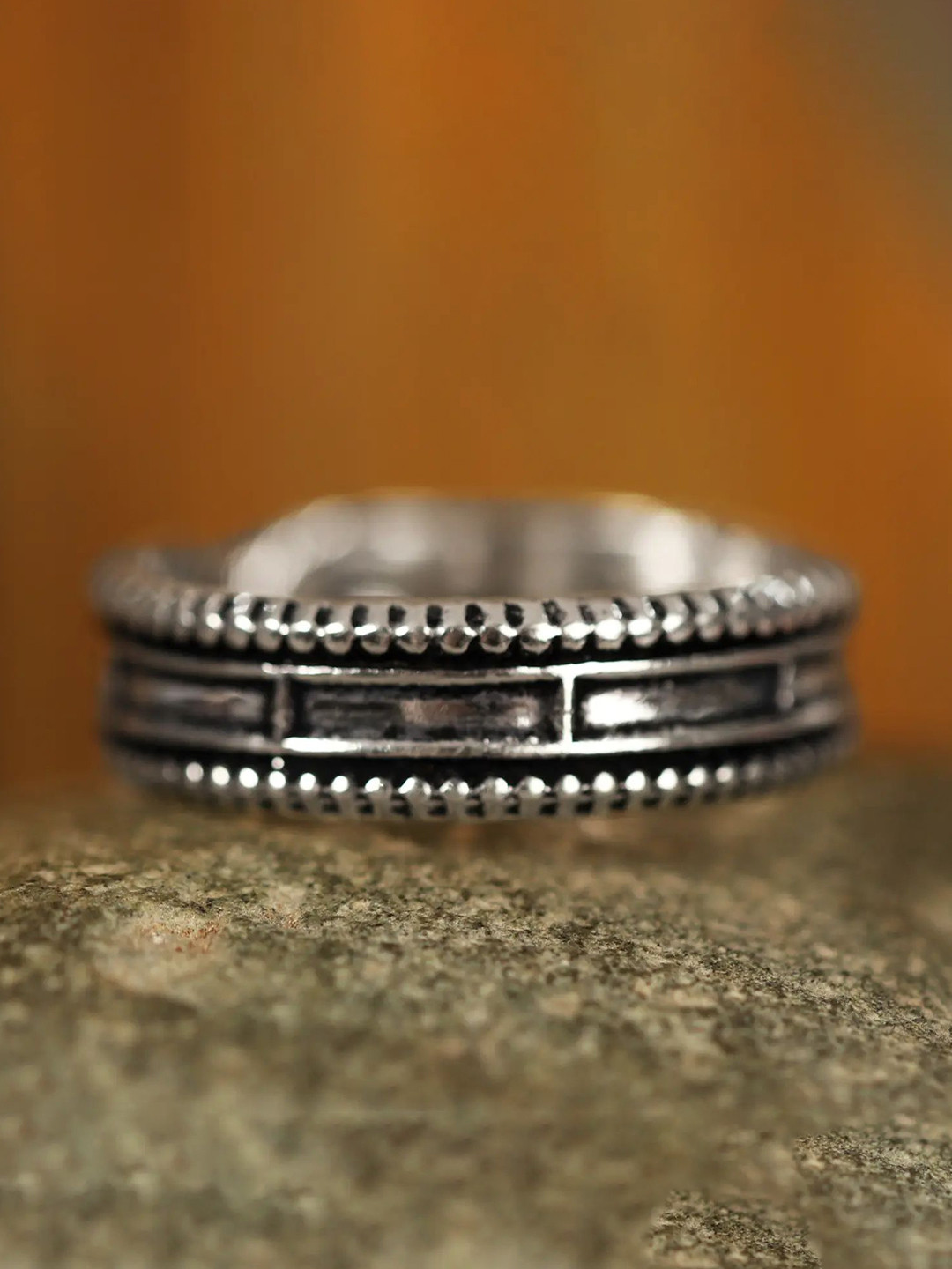 Exotic India Sterling Silver Silver-Plated Oxidised Finger Ring