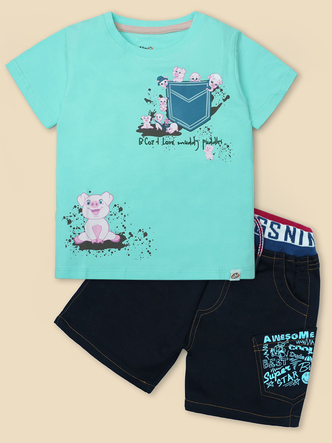 Nino Togs Boys Printed Round Neck Short Sleeves T-shirt With Shorts