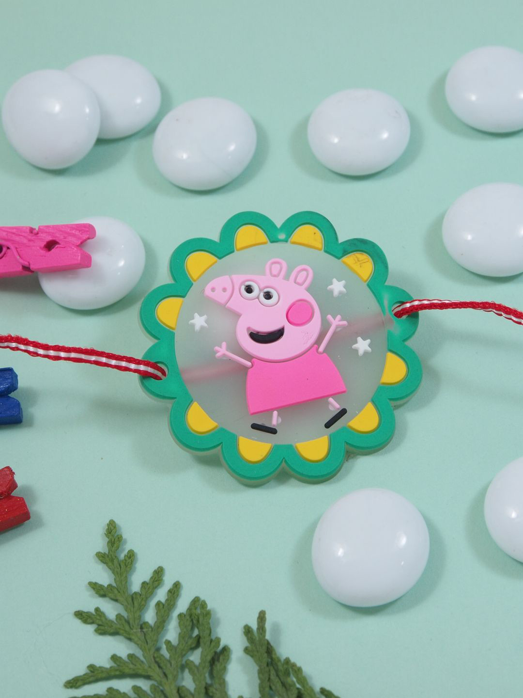 I Jewels Peppa Pig Textured Thread Rakhi With Roli Chawal & Greeting Card
