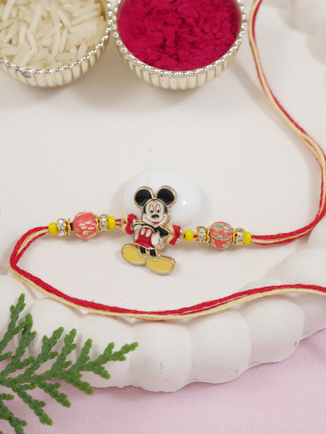 I Jewels Mickey Mouse Beaded Thread Rakhi With Roli Chawal & Greeting Card