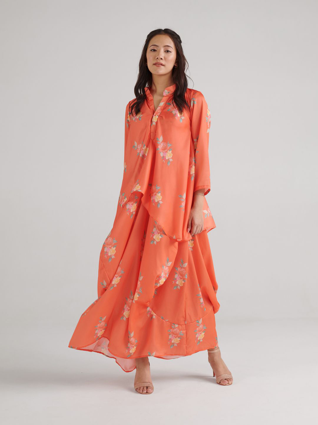 Pasha Floral Printed Satin Maxi Dress