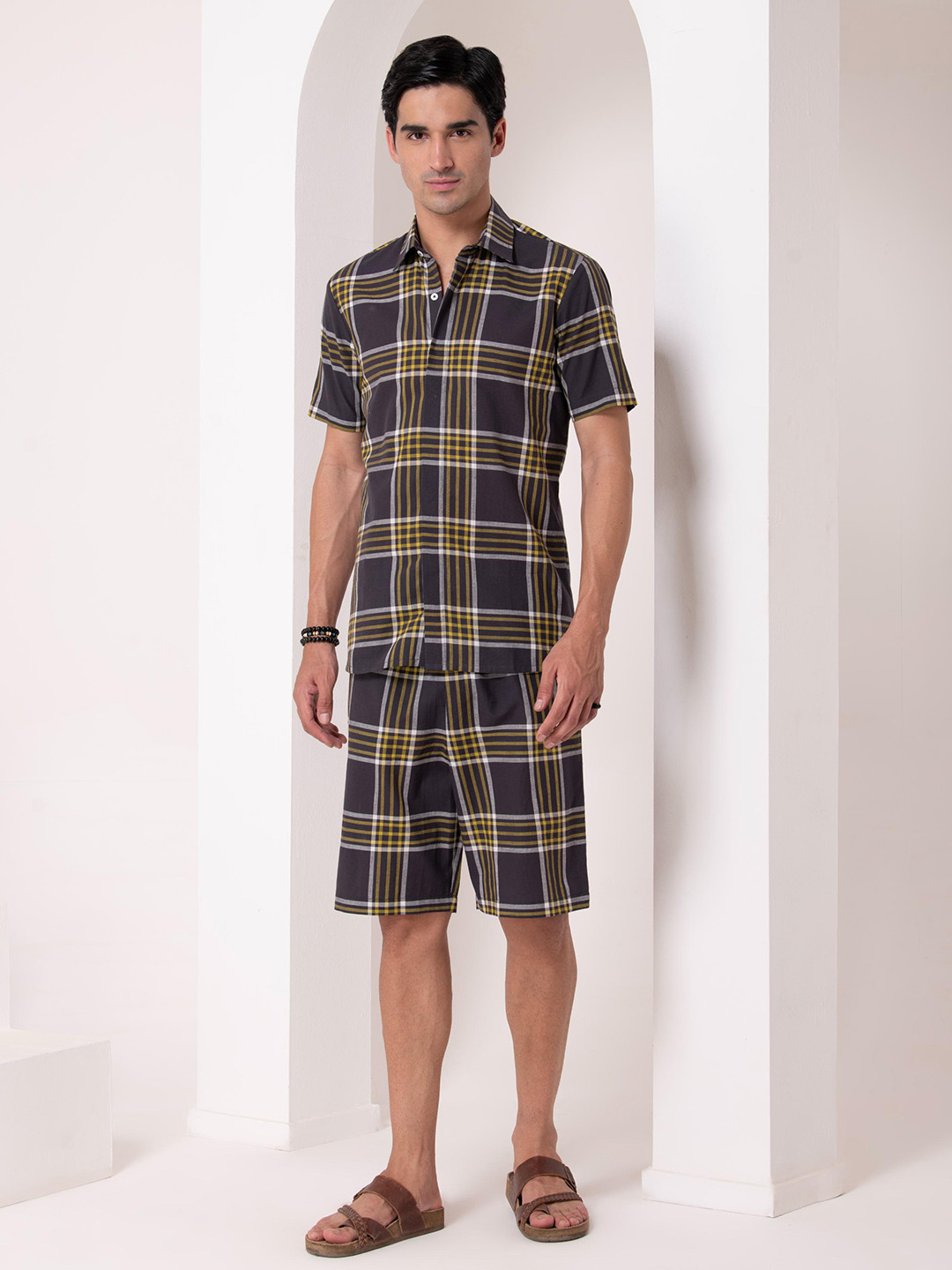HOUSE OF S Checked Pure Cotton Shirt With Shorts