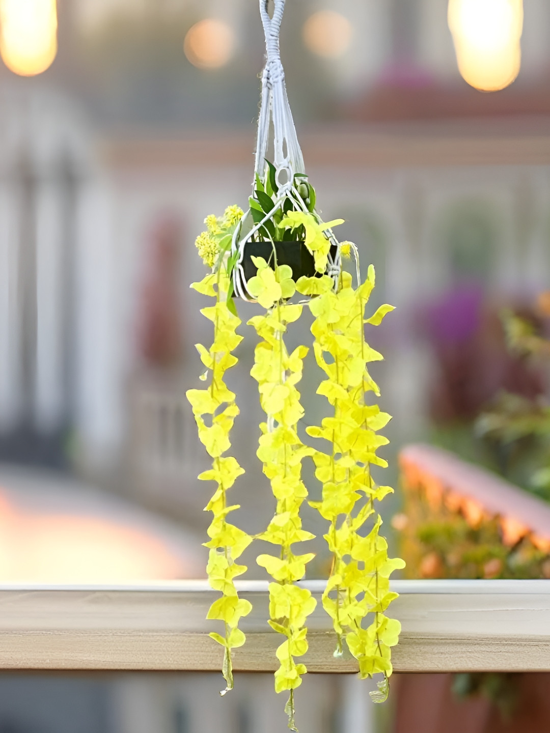 Akaar Yellow Hanging Artificial Flower With Pot