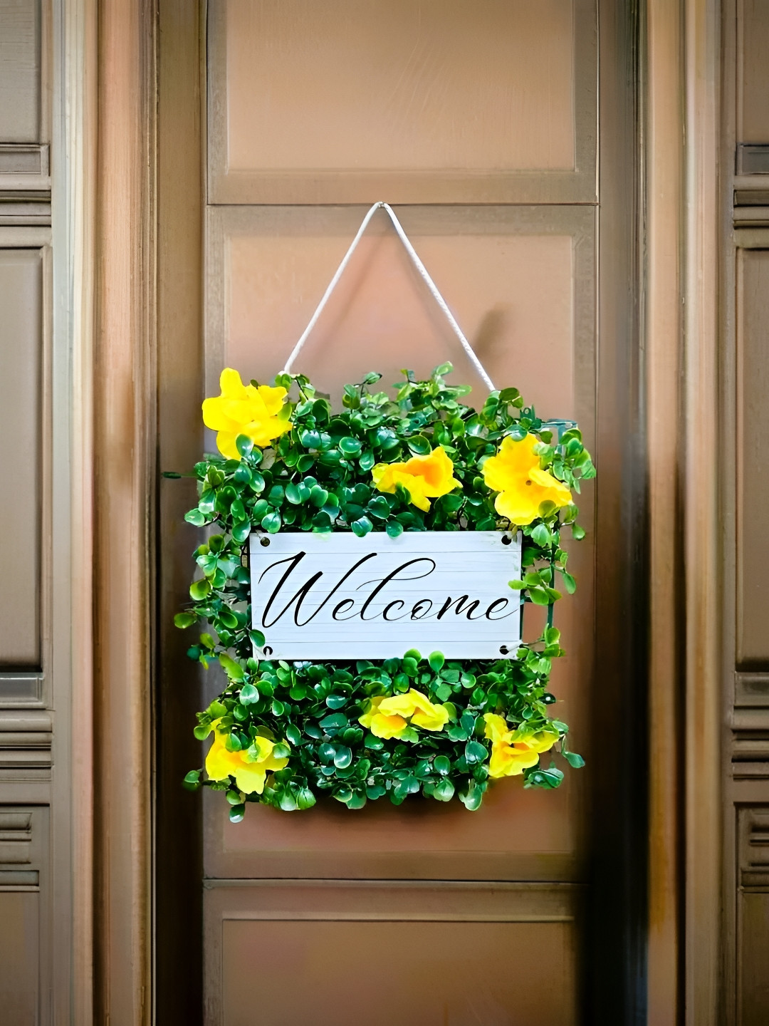Akaar Welcome Signage Plastic Floral Matte Hanging Hall Signs and Plaques-7In