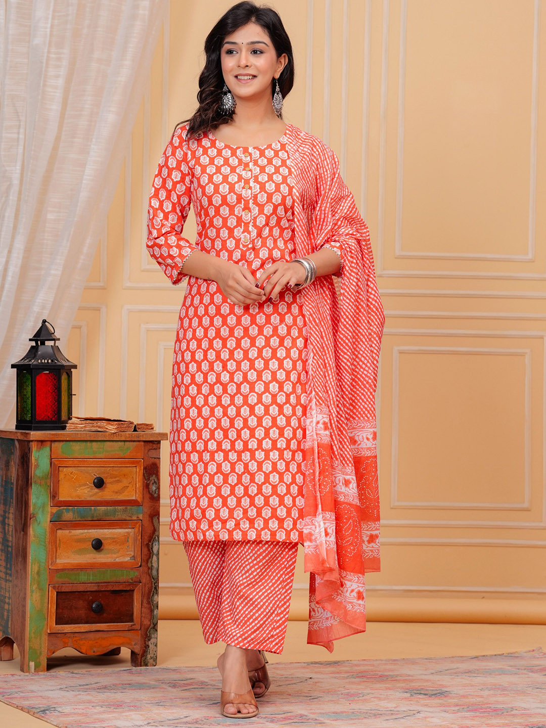 POSHART FASHION AS UNIQUE AS YOU ARE Ethnic Motifs Printed Regular Pure Cotton Kurta Set