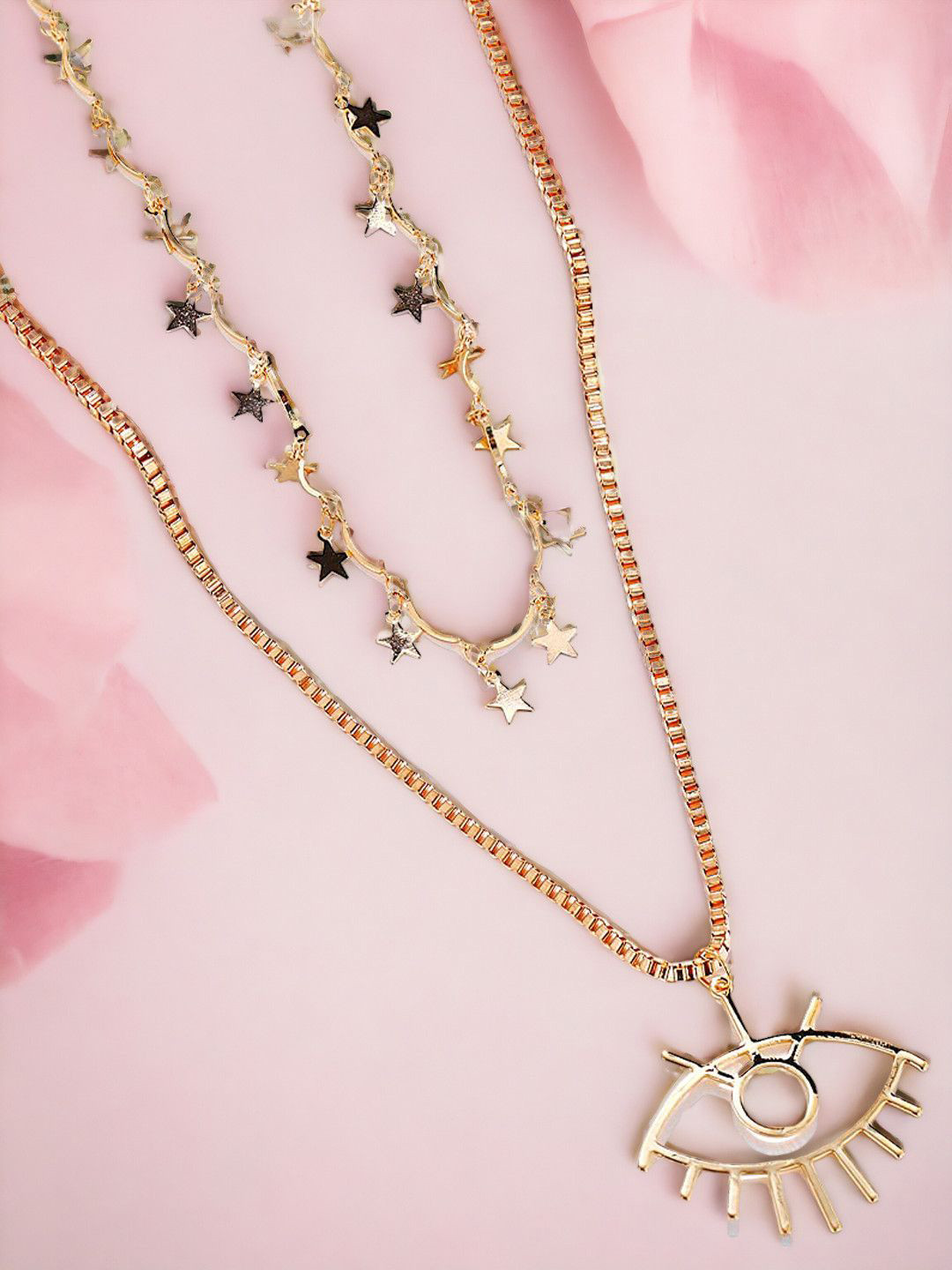 fabula Gold-Plated Layered Evil Eye Good Luck Charm Link Chain