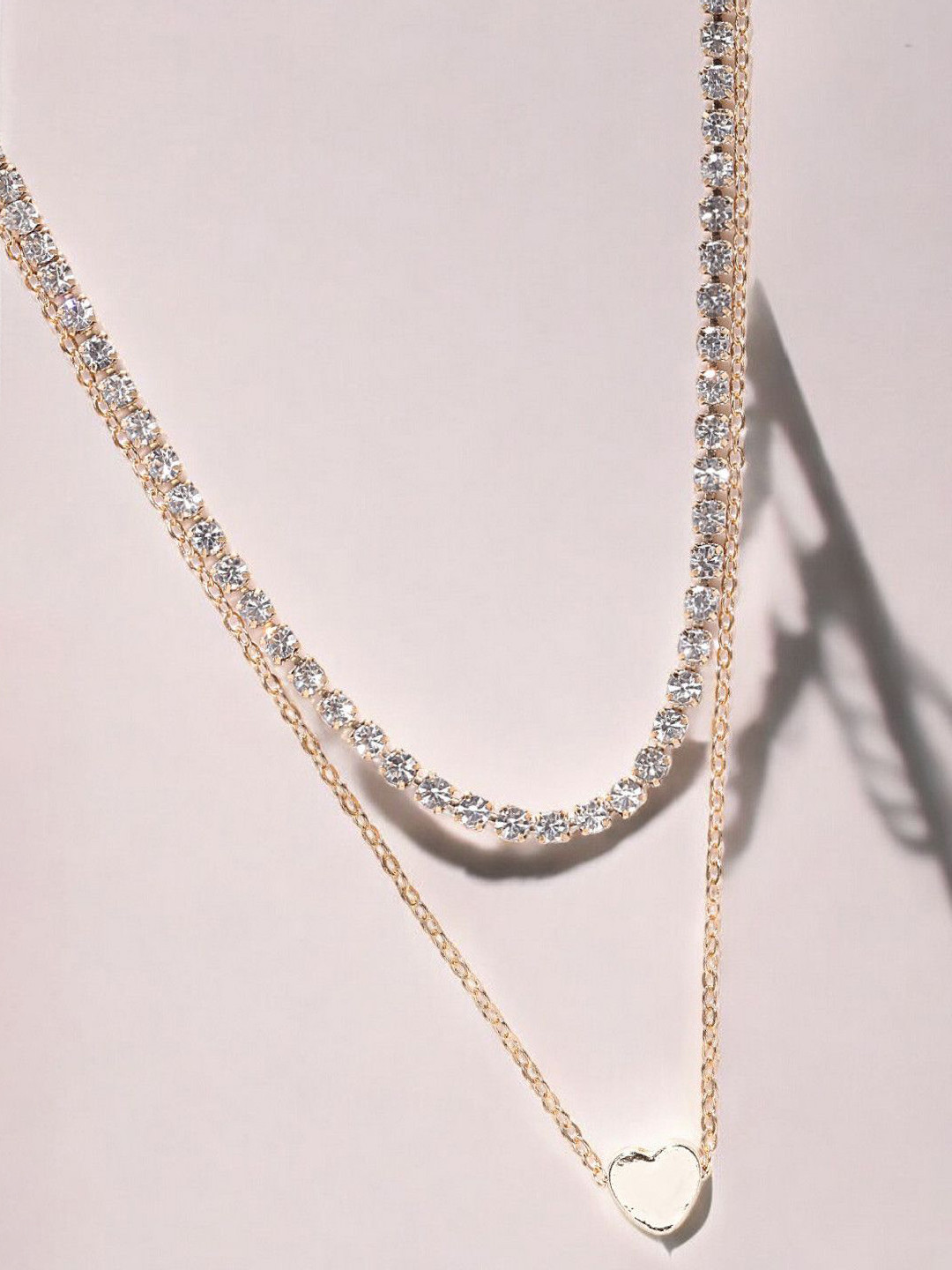 fabula Set Of 2 Gold-Plated Crystal Heart Shape Multi Layered Necklace