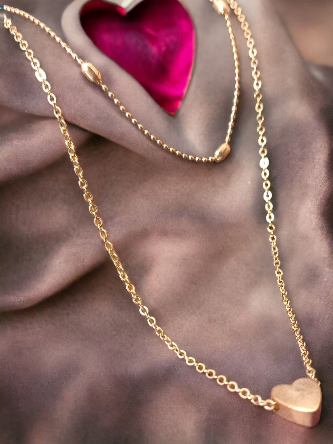 fabula Gold-Plated Heart Motif Multi Layered Necklace