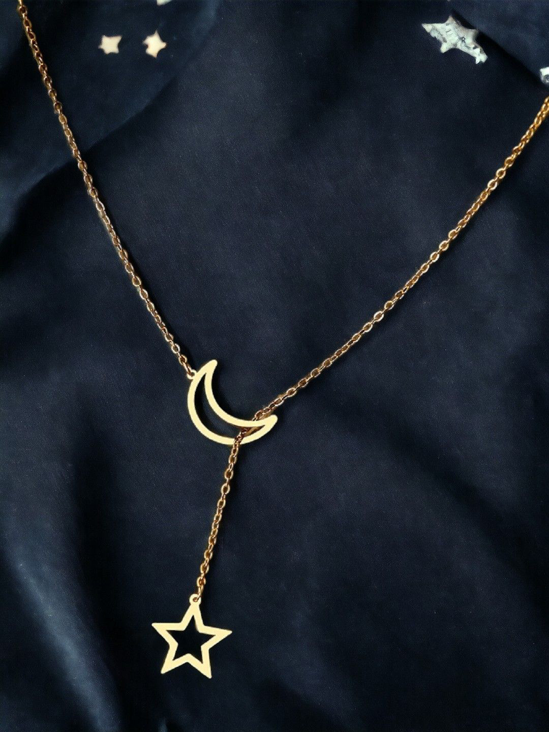 fabula Gold-Plated Star Moon Lariat Multi Layered Delicate Necklace