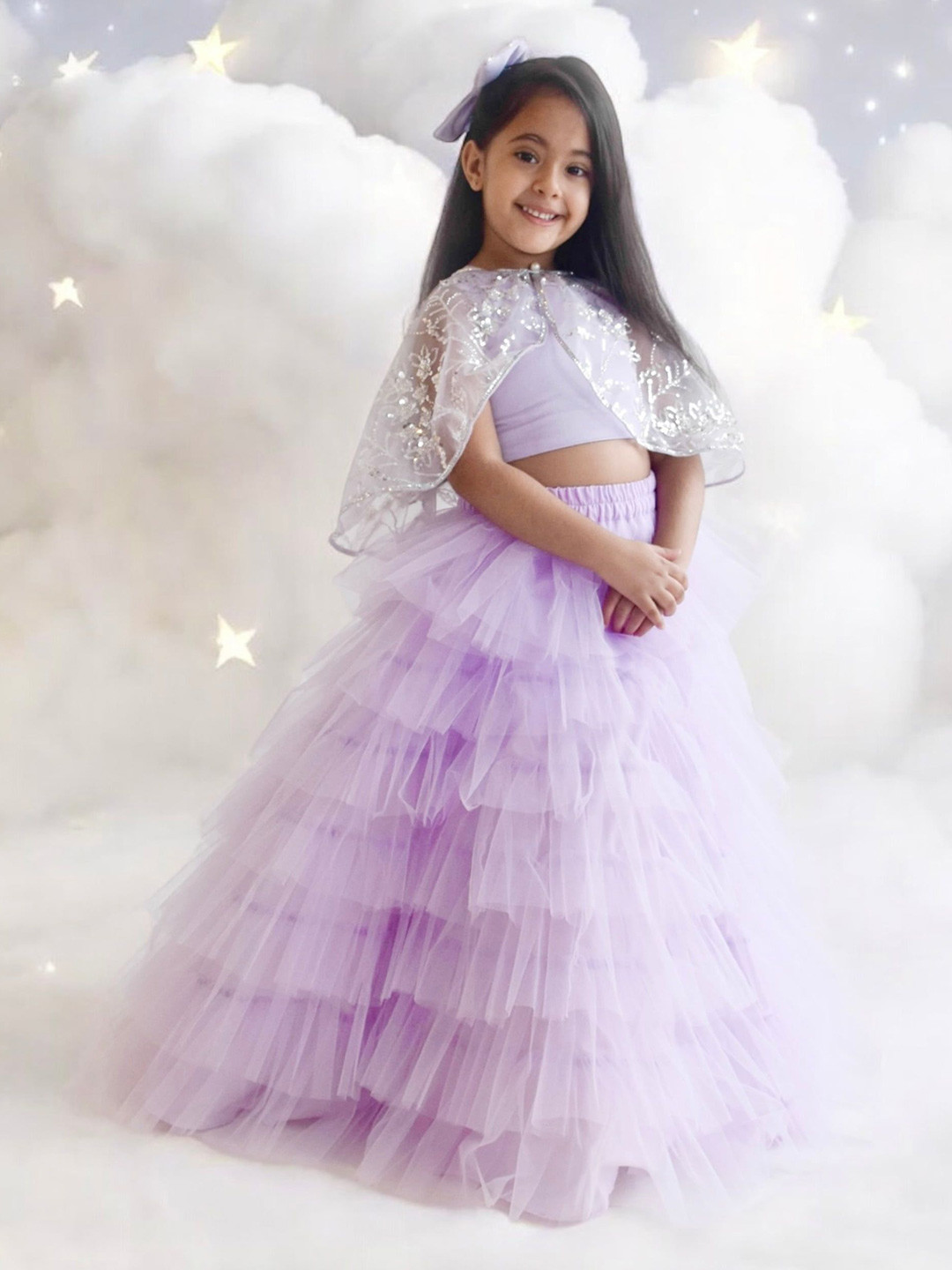 Fayon Kids Girls Net Fit & Flare Self Design Dress