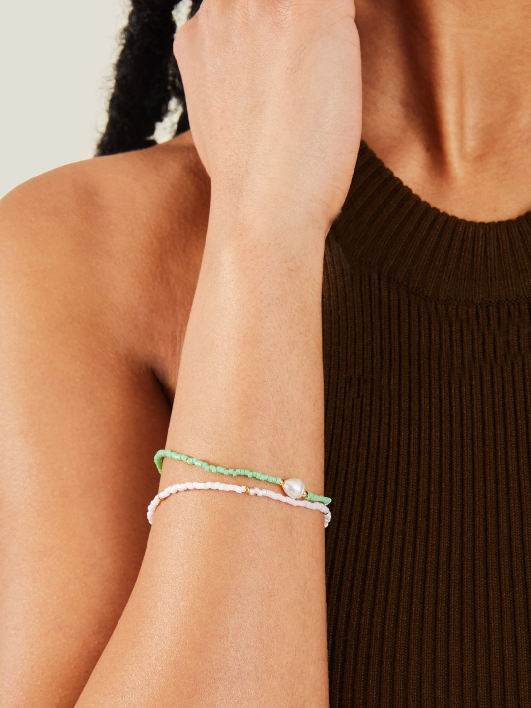 Accessorize Set Of 2 Gold-Plated Pearl Beaded Wraparound Bracelets