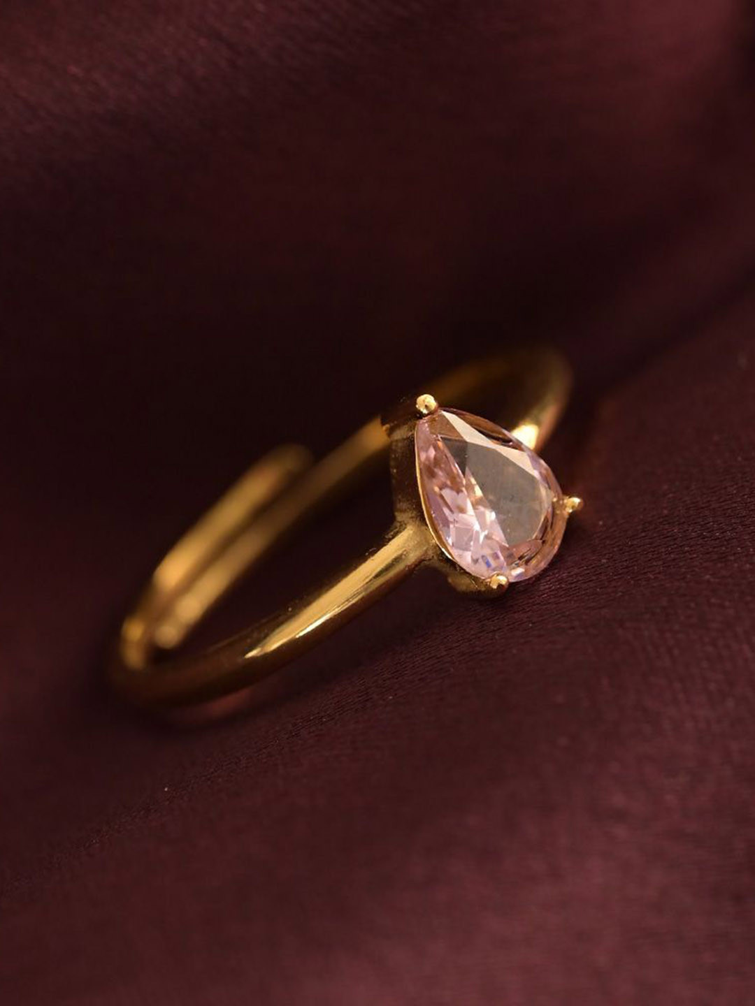 PALMONAS Gold-Plated CZ-Studded Droplet Blush Finger Ring