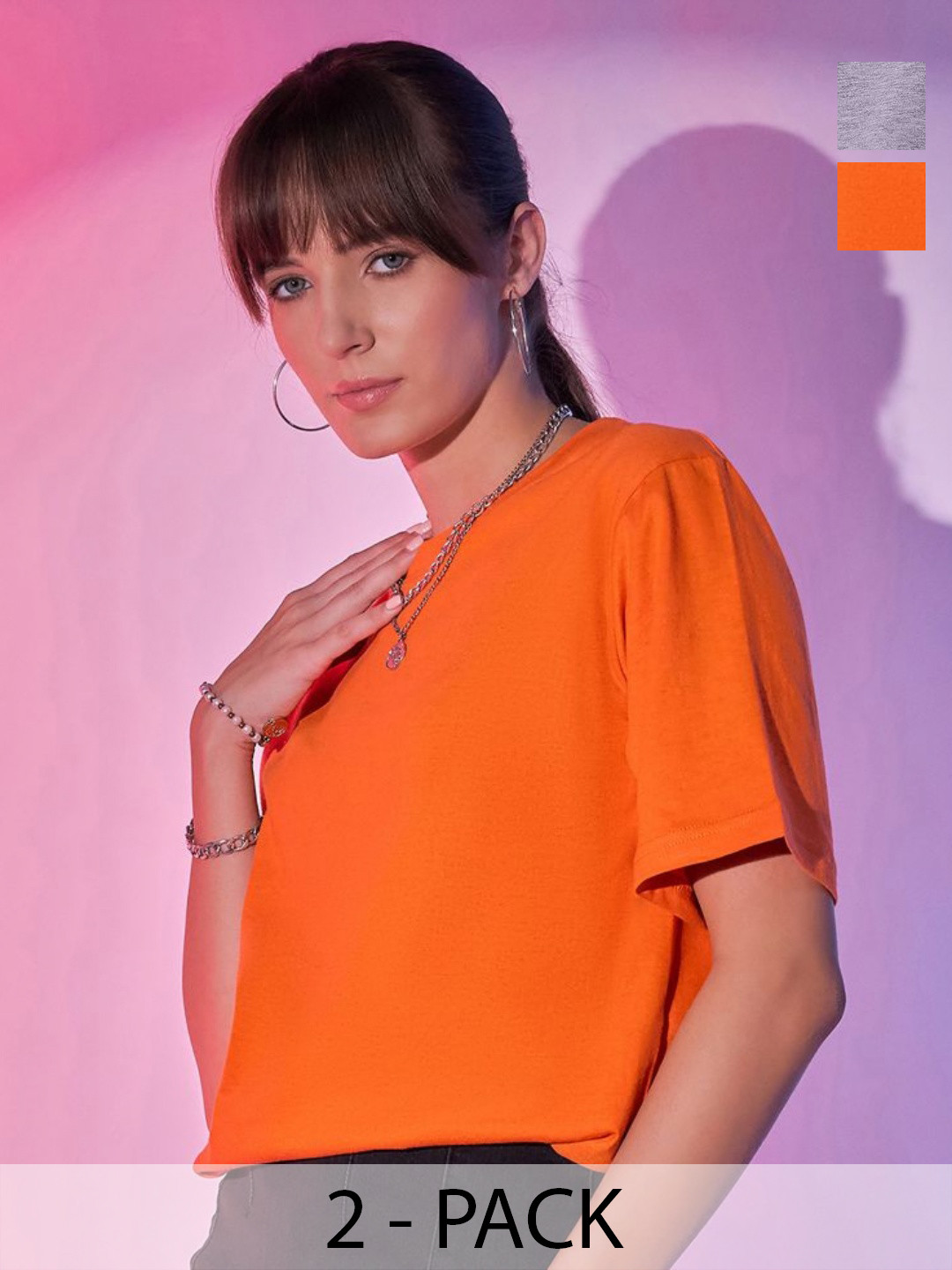 BUY NEW TREND Women 2 Henley Neck Extended Sleeves Raw Edge T-shirt