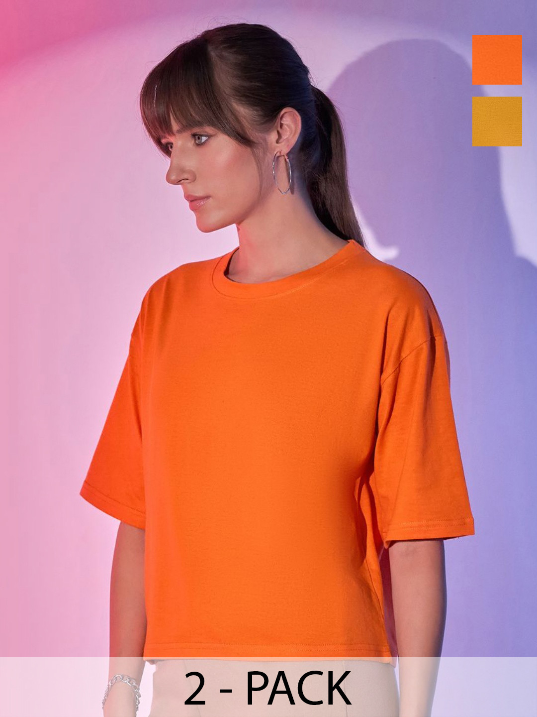 BUY NEW TREND Women 2 Henley Neck Drop-Shoulder Sleeves Boxy T-shirt