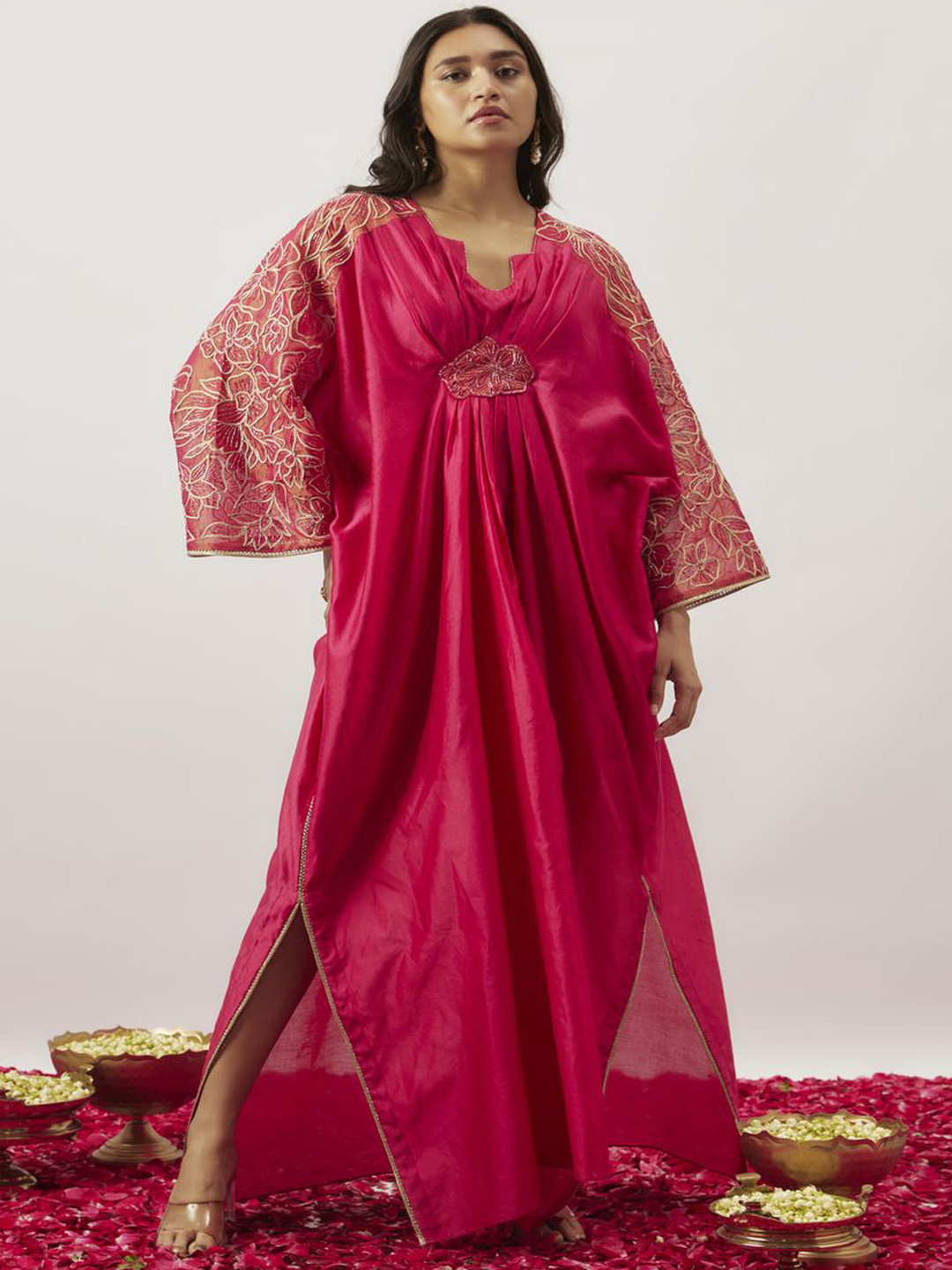 The Aarya Women Plus Size Embroidered Square Neck Kaftan Maxi Ethnic Dress