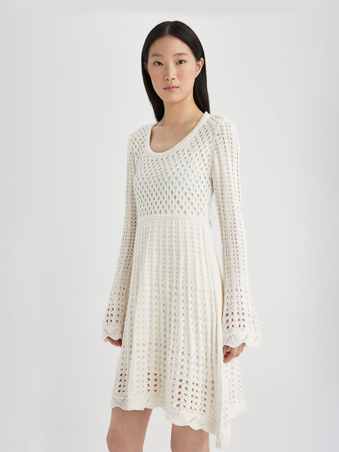 DeFacto Bell Sleeve Knitted A-Line Dress
