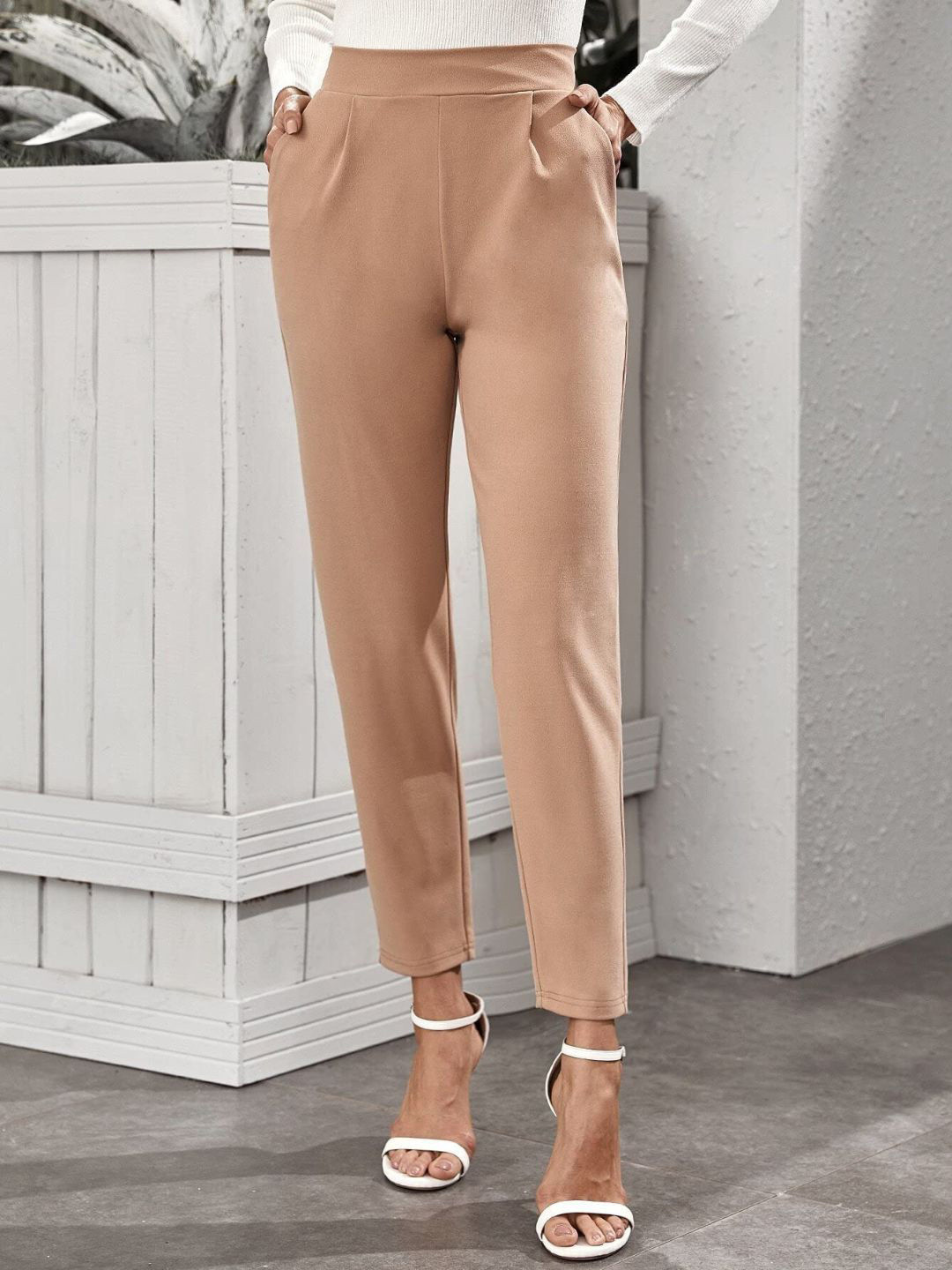 BAESD Women Solid Tapered Fit Mid-Rise Regular Length Formal Trousers