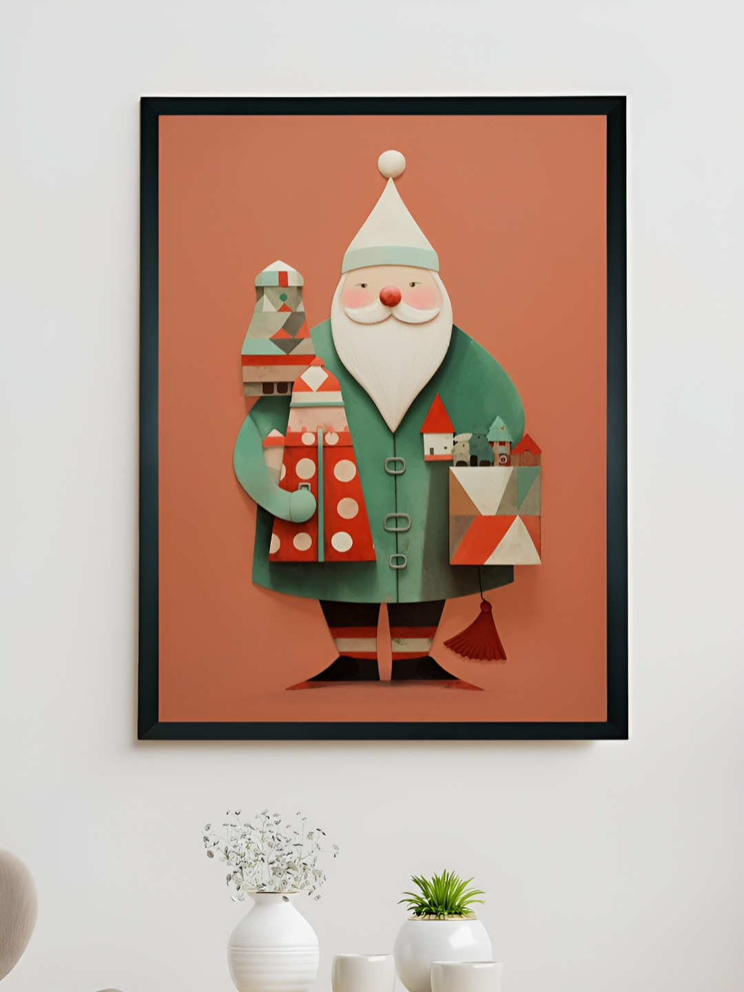 SOWPEACE Rust & Green Santa Printed Canvas Wall Art