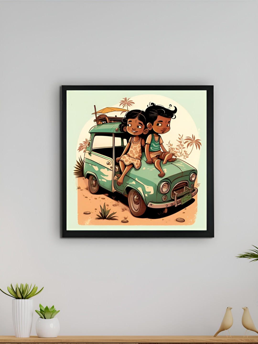 SOWPEACE Sea Green & Brown Abstract Canvas Wall Art