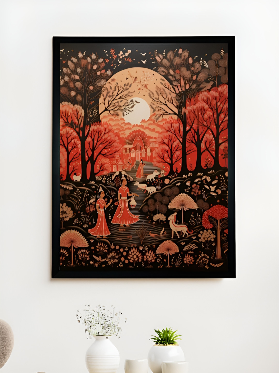 SOWPEACE Red & Beige Sheep Woman Photographs Wall Art