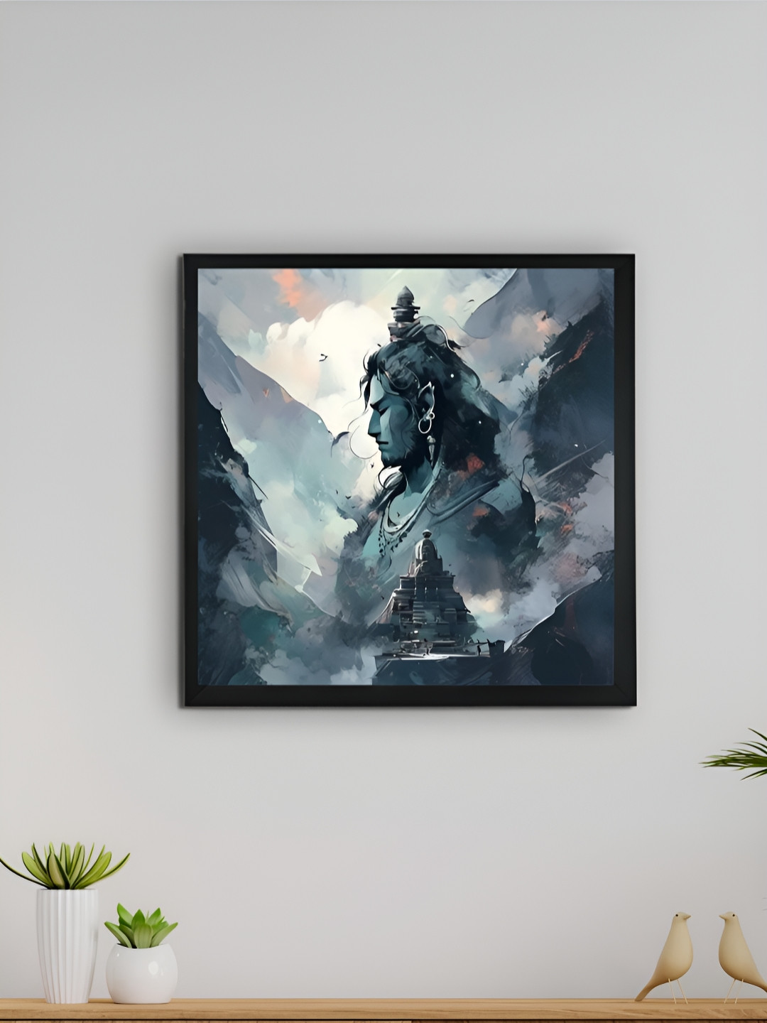 SOWPEACE Grey & White Shiva Kailash Canvas Painting Wall Art