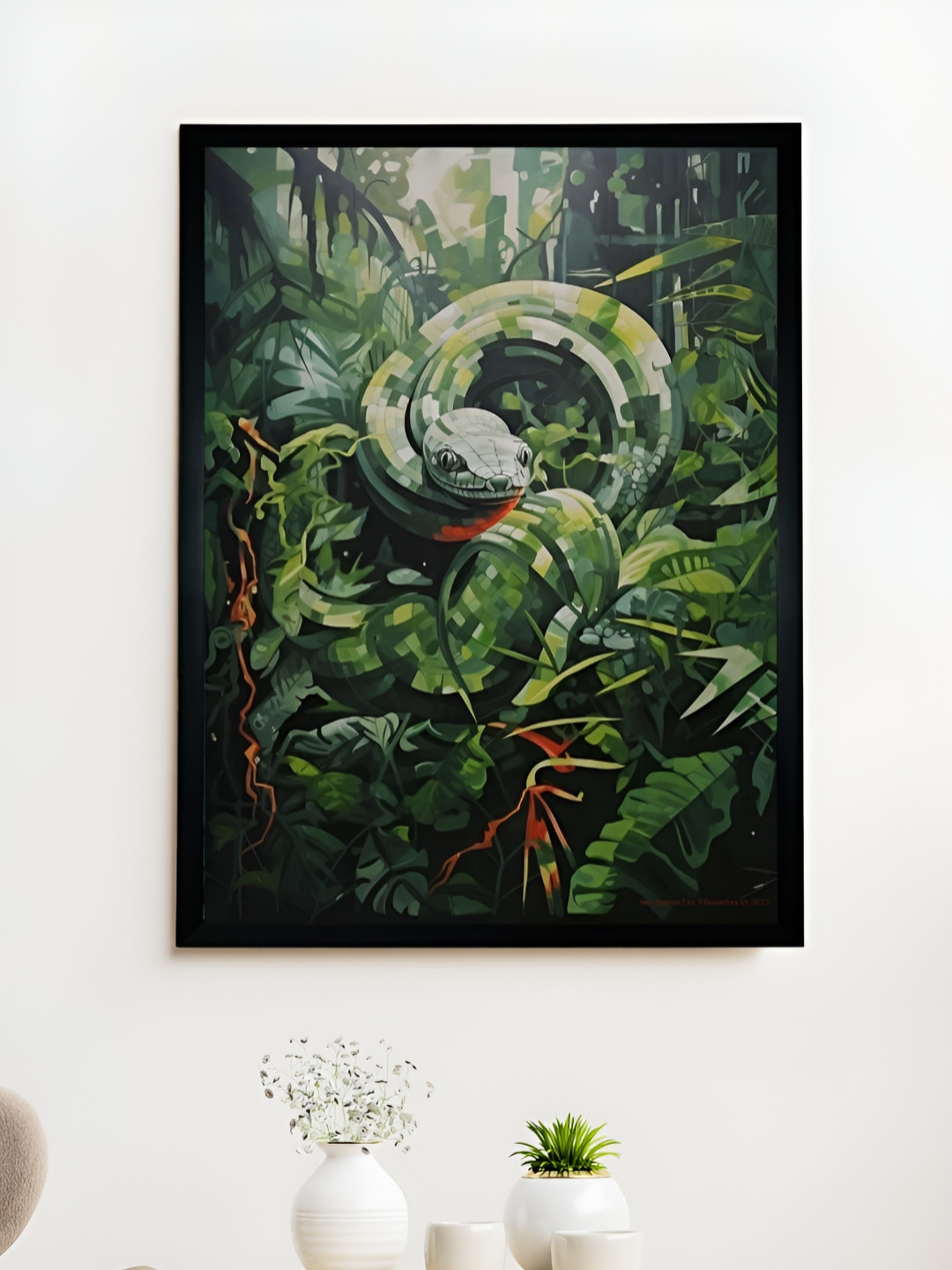 SOWPEACE Green & Red Snake Canvas Painting Wall Art