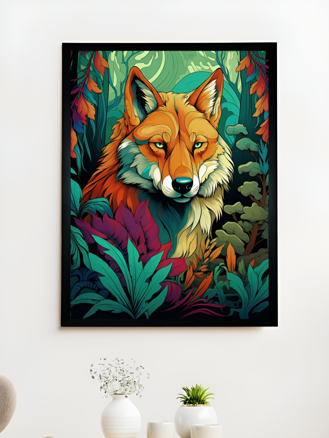 SOWPEACE Green & Brown Fox Printed Canvas Wall Art